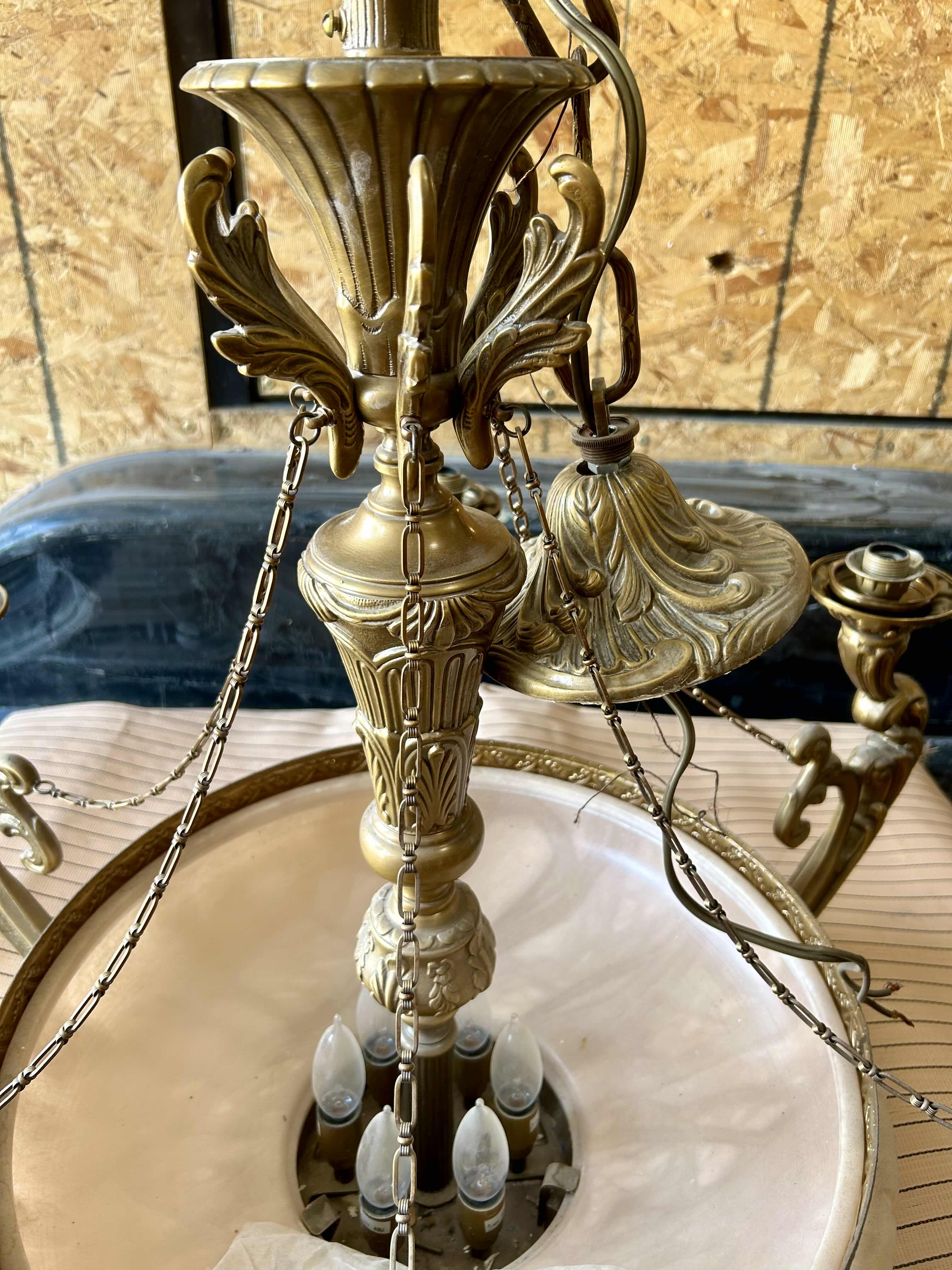 Photo 5 of ANTIQUE CUSTOM VICTORIAN BRASS 6 GLOBE CHANDELIER. 