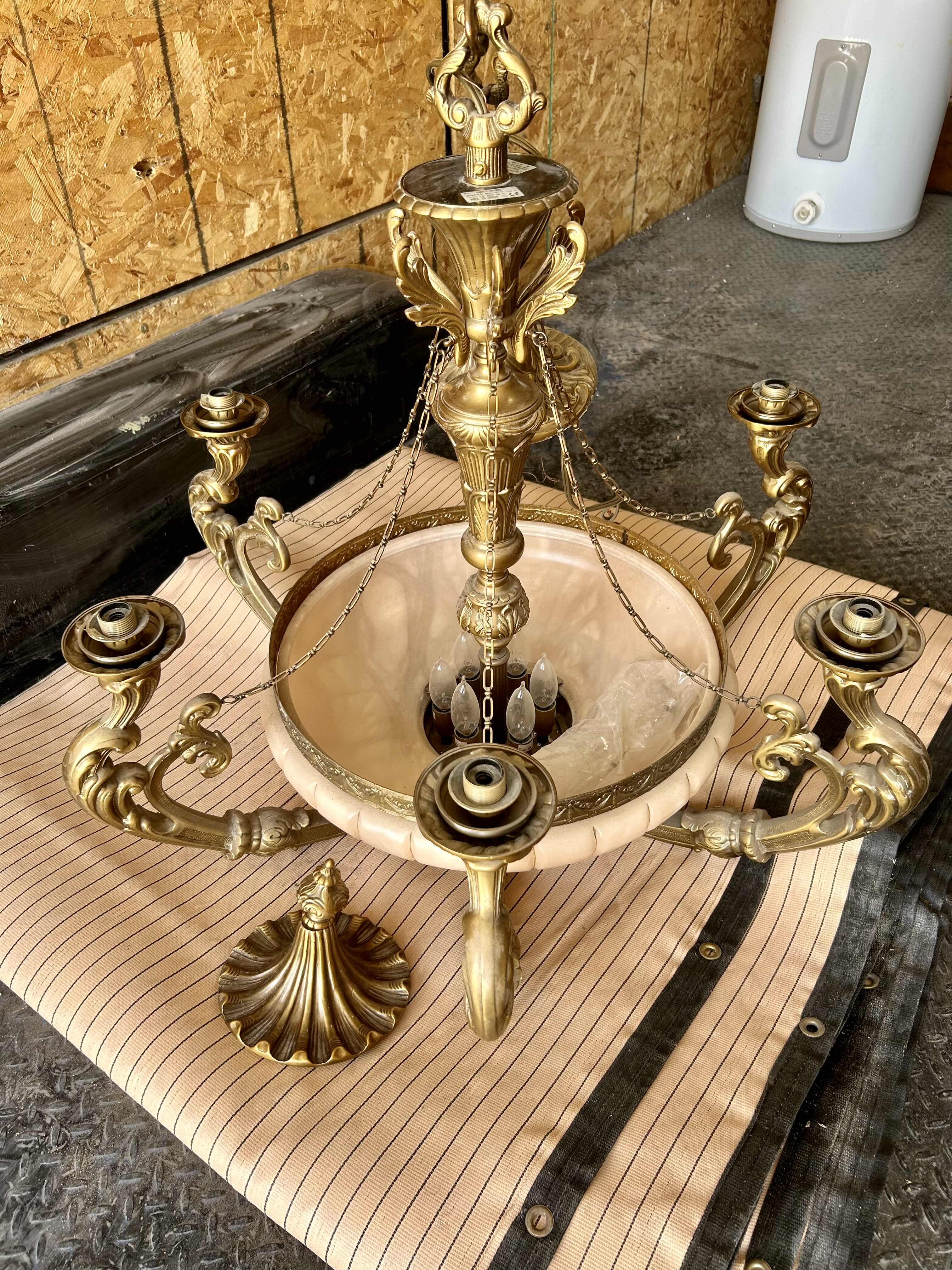 Photo 6 of ANTIQUE CUSTOM VICTORIAN BRASS 6 GLOBE CHANDELIER. 