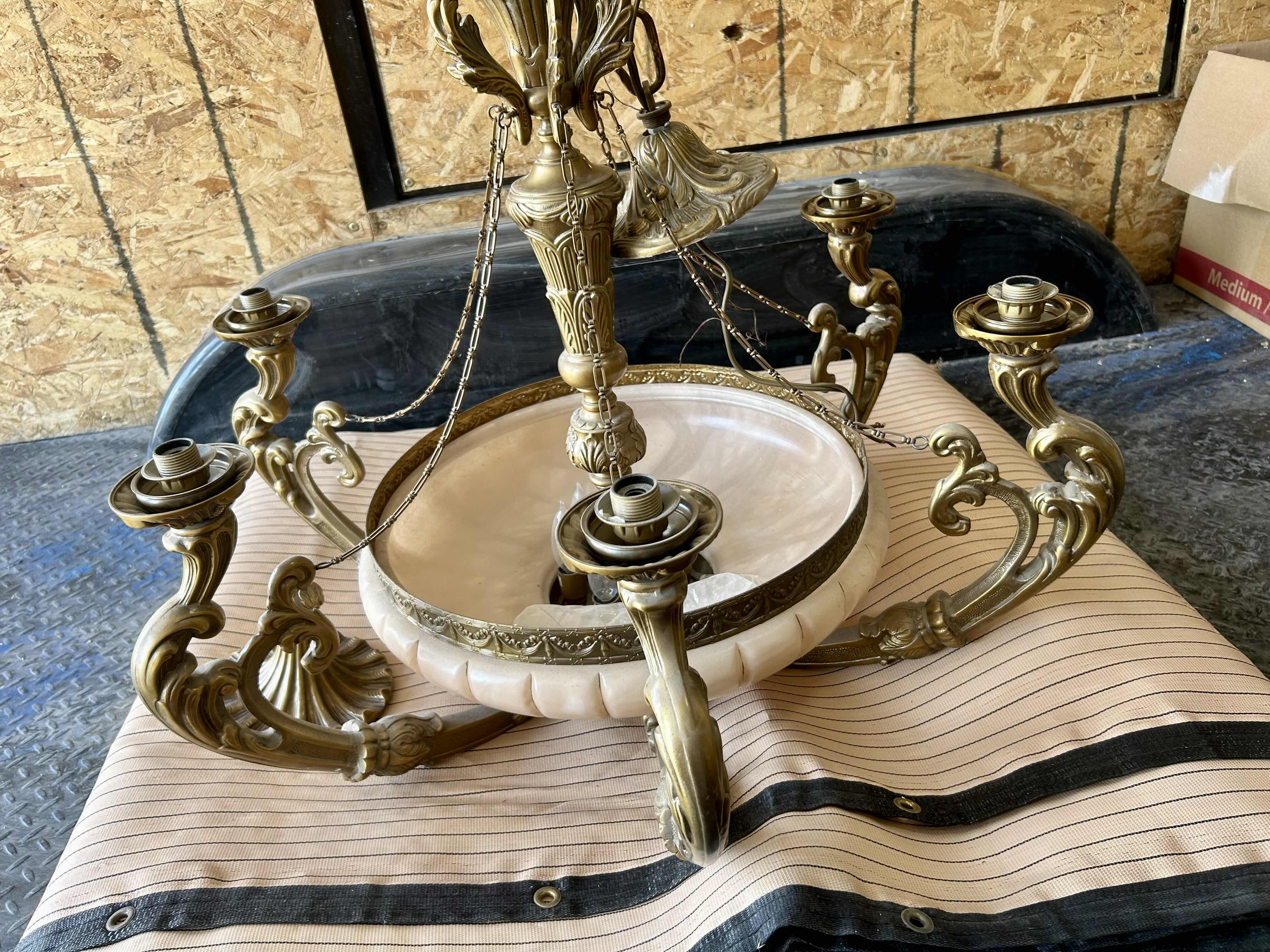 Photo 9 of ANTIQUE CUSTOM VICTORIAN BRASS 6 GLOBE CHANDELIER. 