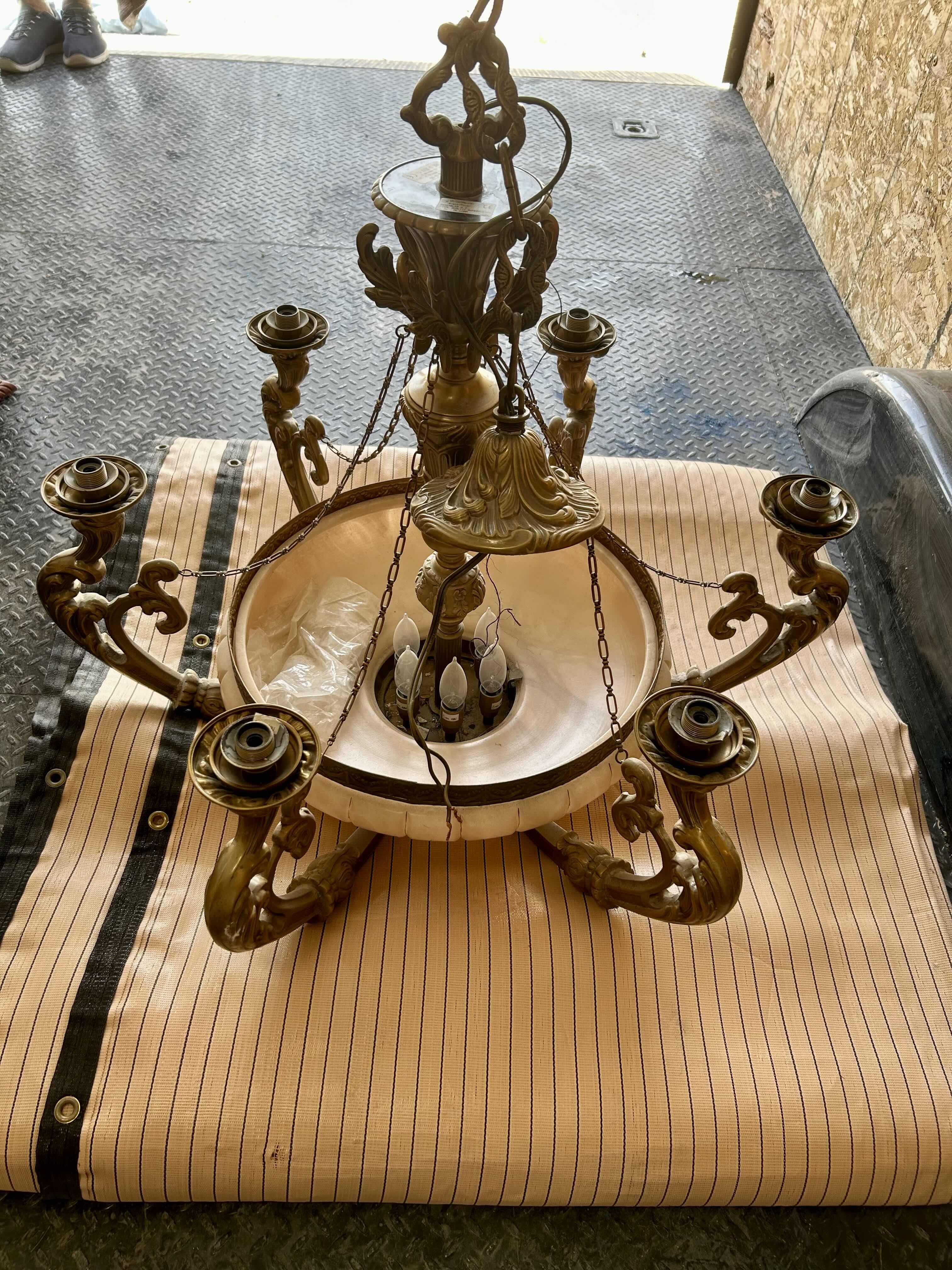 Photo 7 of ANTIQUE CUSTOM VICTORIAN BRASS 6 GLOBE CHANDELIER. 