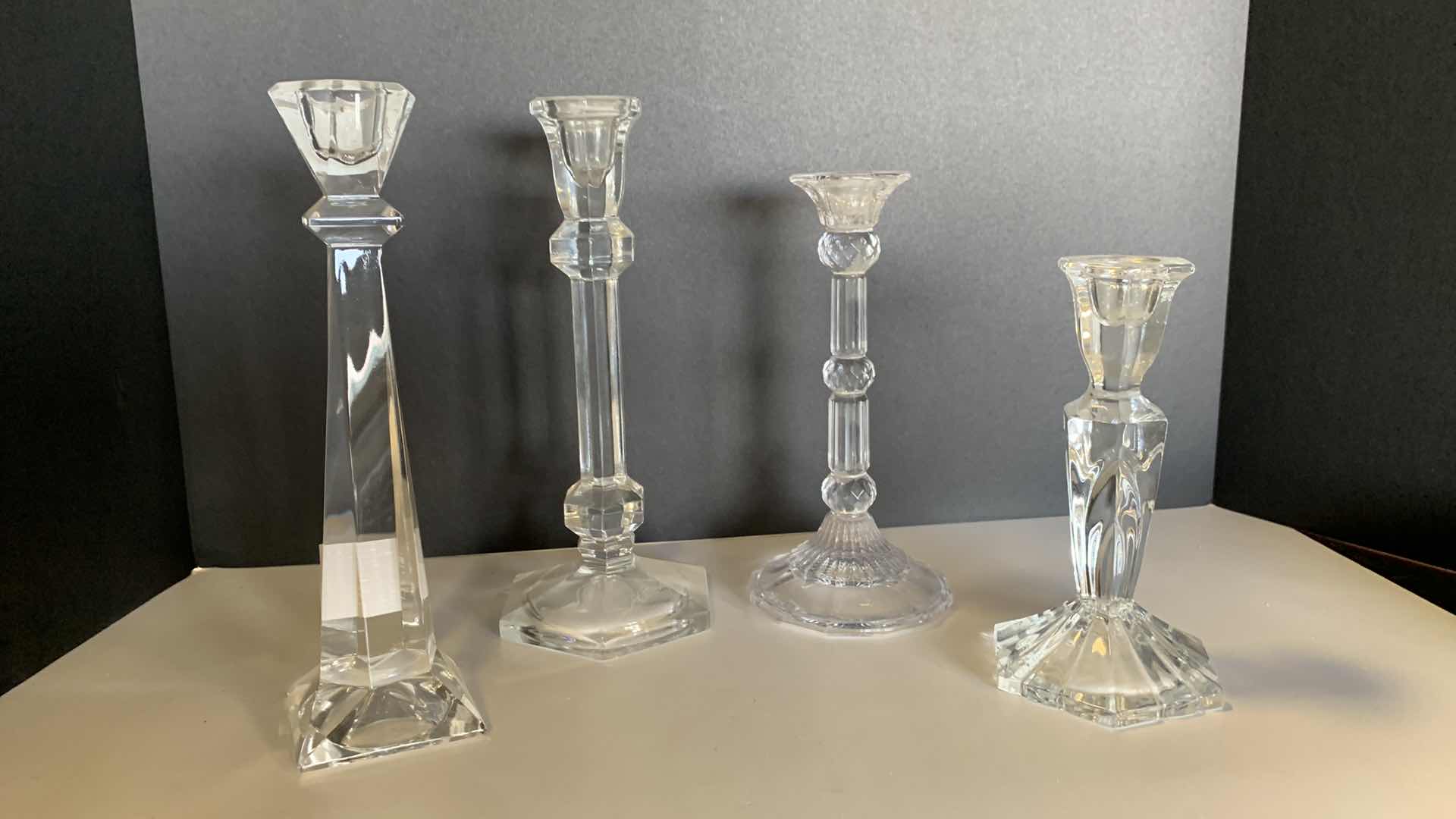 Photo 1 of 4-CRYSTAL CANDLESTICKS (VARIOUS SIZES)