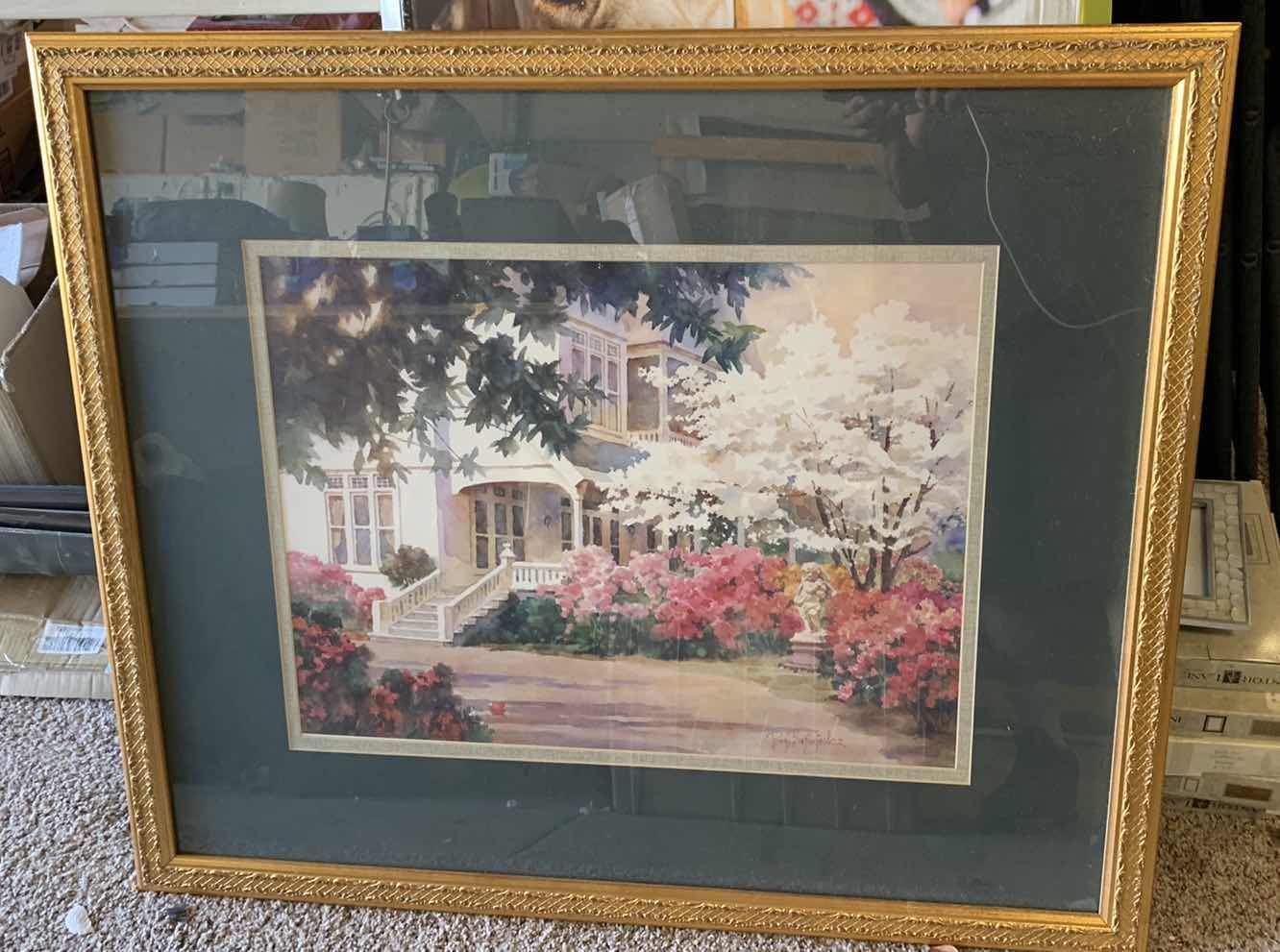 Photo 1 of GOLD FRAMED WATERCOLOR LITHOGRAPH "SOUTHERN MANOR" PRINT ARTWORK SIGNED BY ARTIST RAY BURDZINSKI 37” X 32”