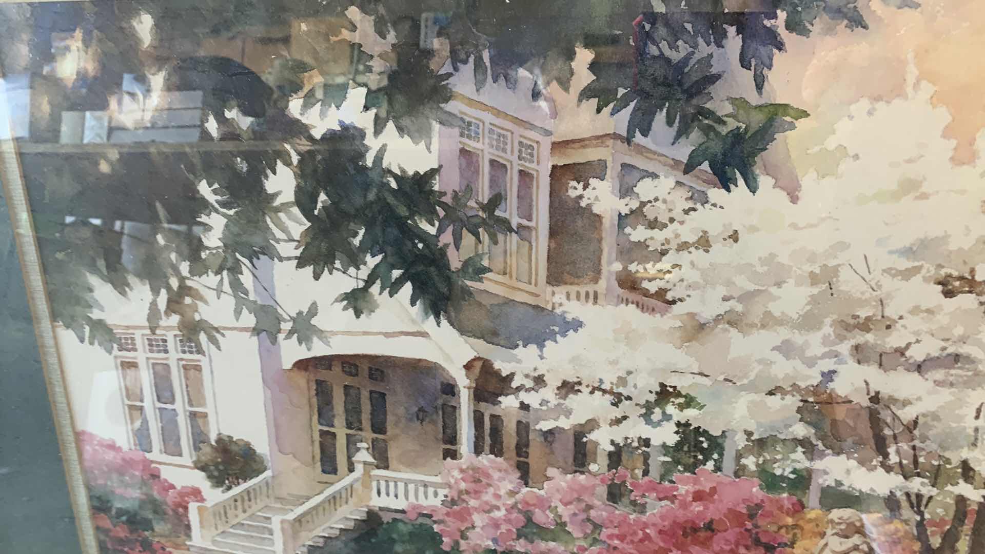 Photo 3 of GOLD FRAMED WATERCOLOR LITHOGRAPH "SOUTHERN MANOR" PRINT ARTWORK SIGNED BY ARTIST RAY BURDZINSKI 37” X 32”