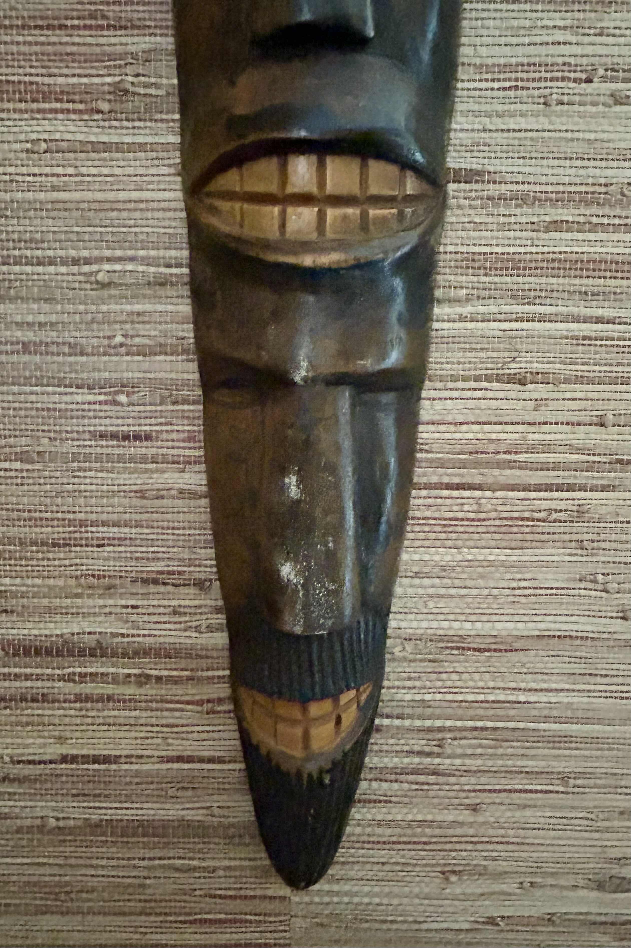 Photo 2 of AFRICAN CARVED WOOD TRIBAL MASK/ARTWORK 6” X 26”
