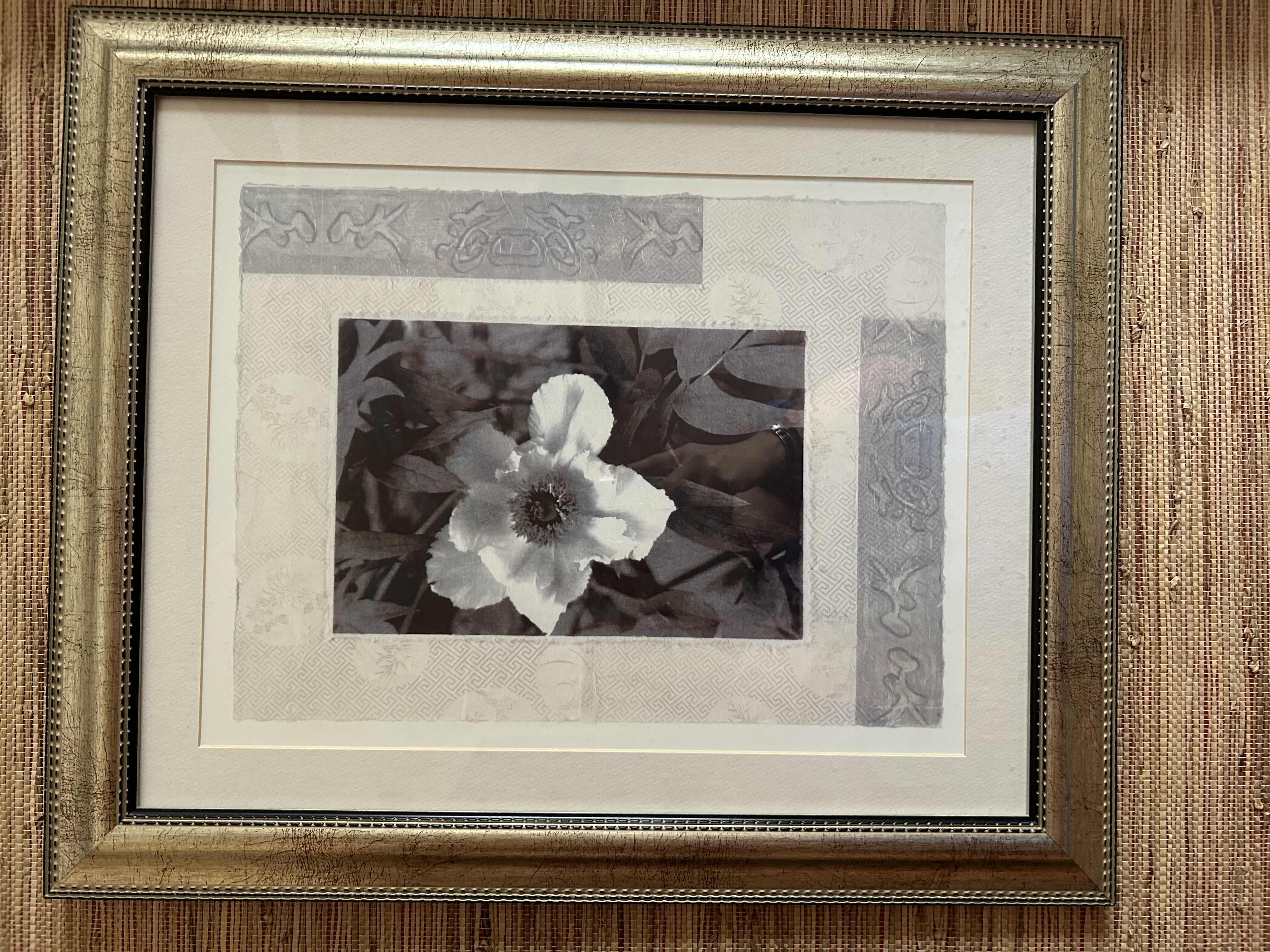 Photo 1 of FLOWER ARTWORK IN GOLD CRACKLED FRAME 20” X 24”