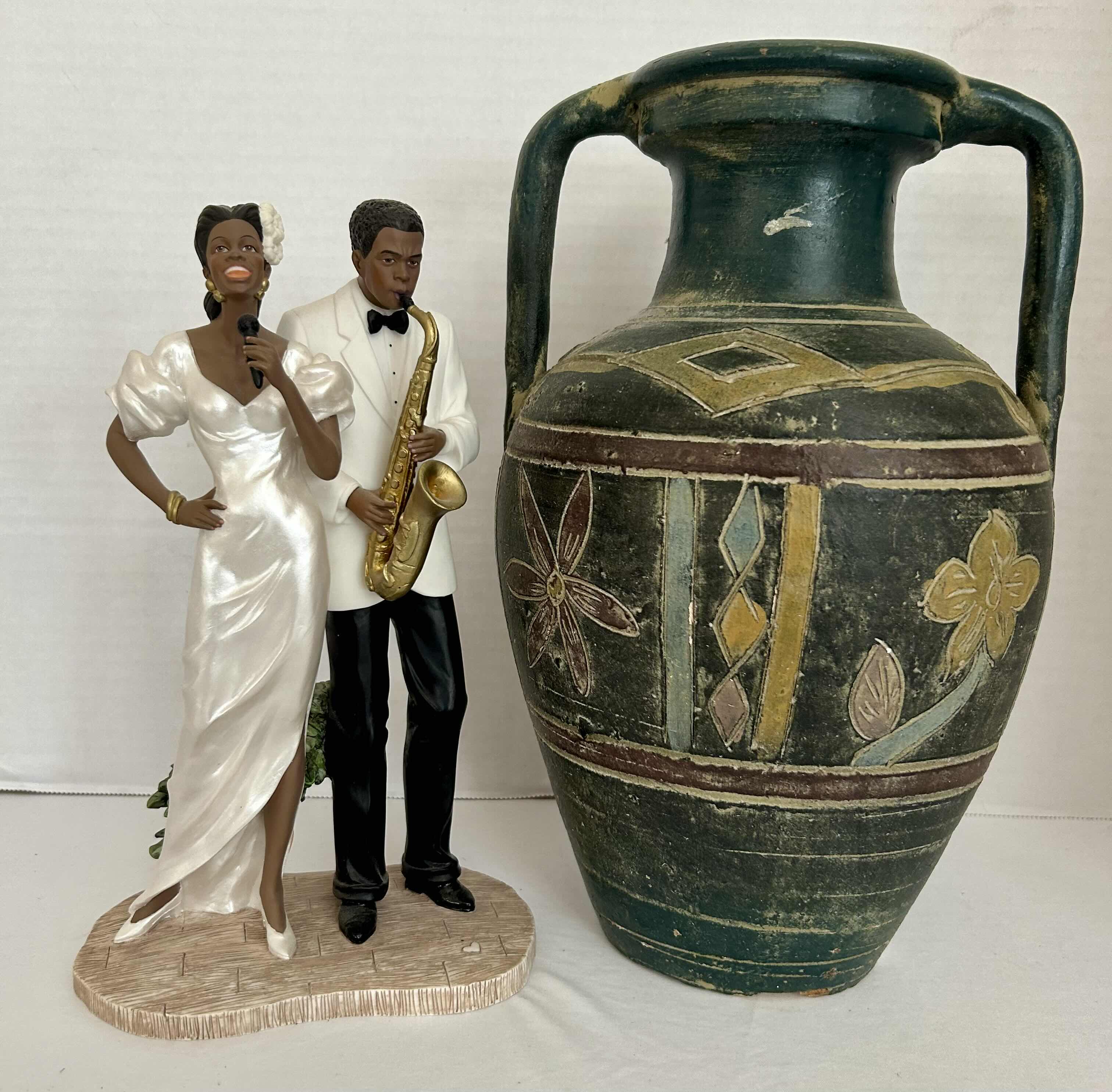 Photo 1 of "RHAPSODY " BY NORMAN A. HUGHES COLORS OF LIFE COLLECTION NUMBERED 823 OF 6898 H10” AND RIVER JUNCTION POTTERY TWO HANDLED JUG H12”