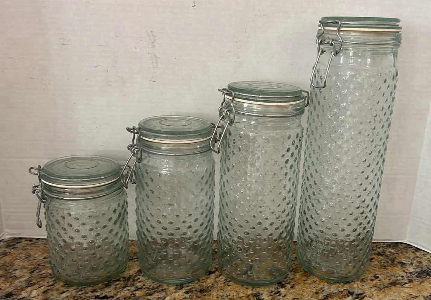 Photo 1 of 4-BUBBLE GLASS JAR CANISTER SET