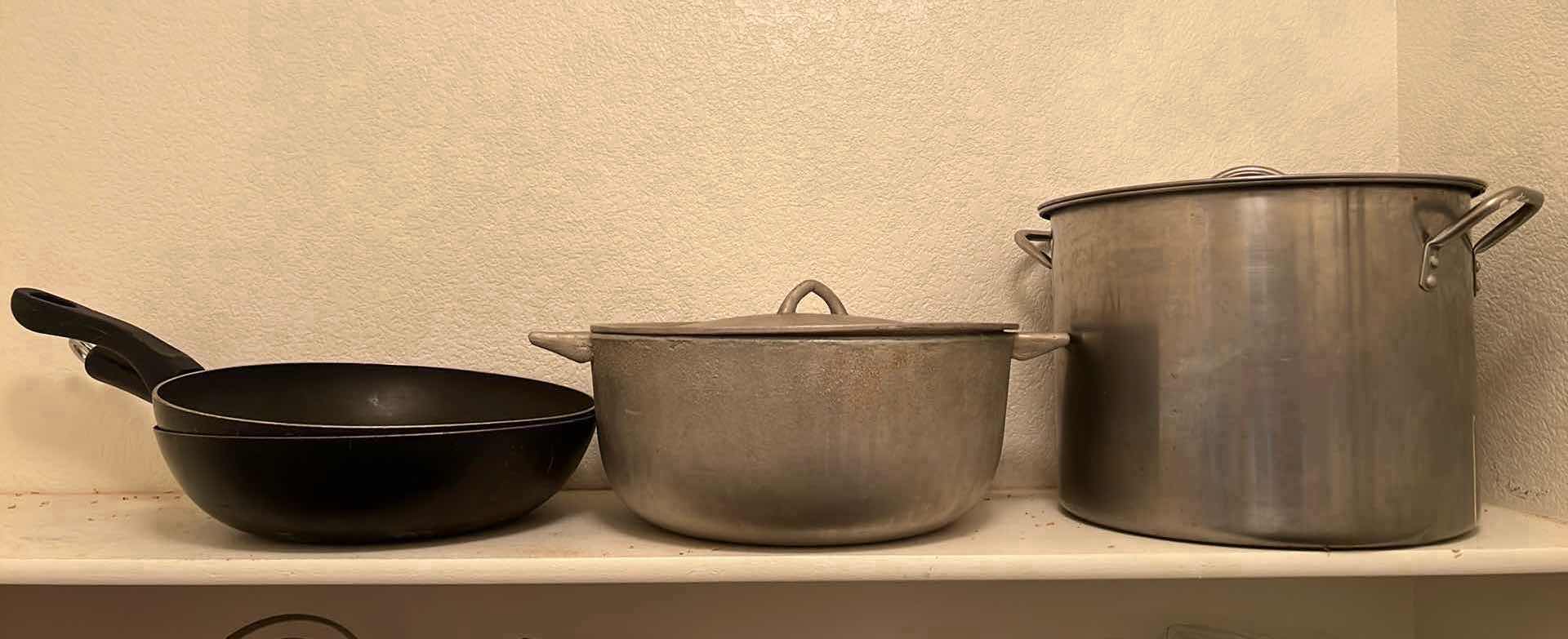 Photo 1 of 2-LARGE POTS W LIDS, 2-LARGE FRYING PANS