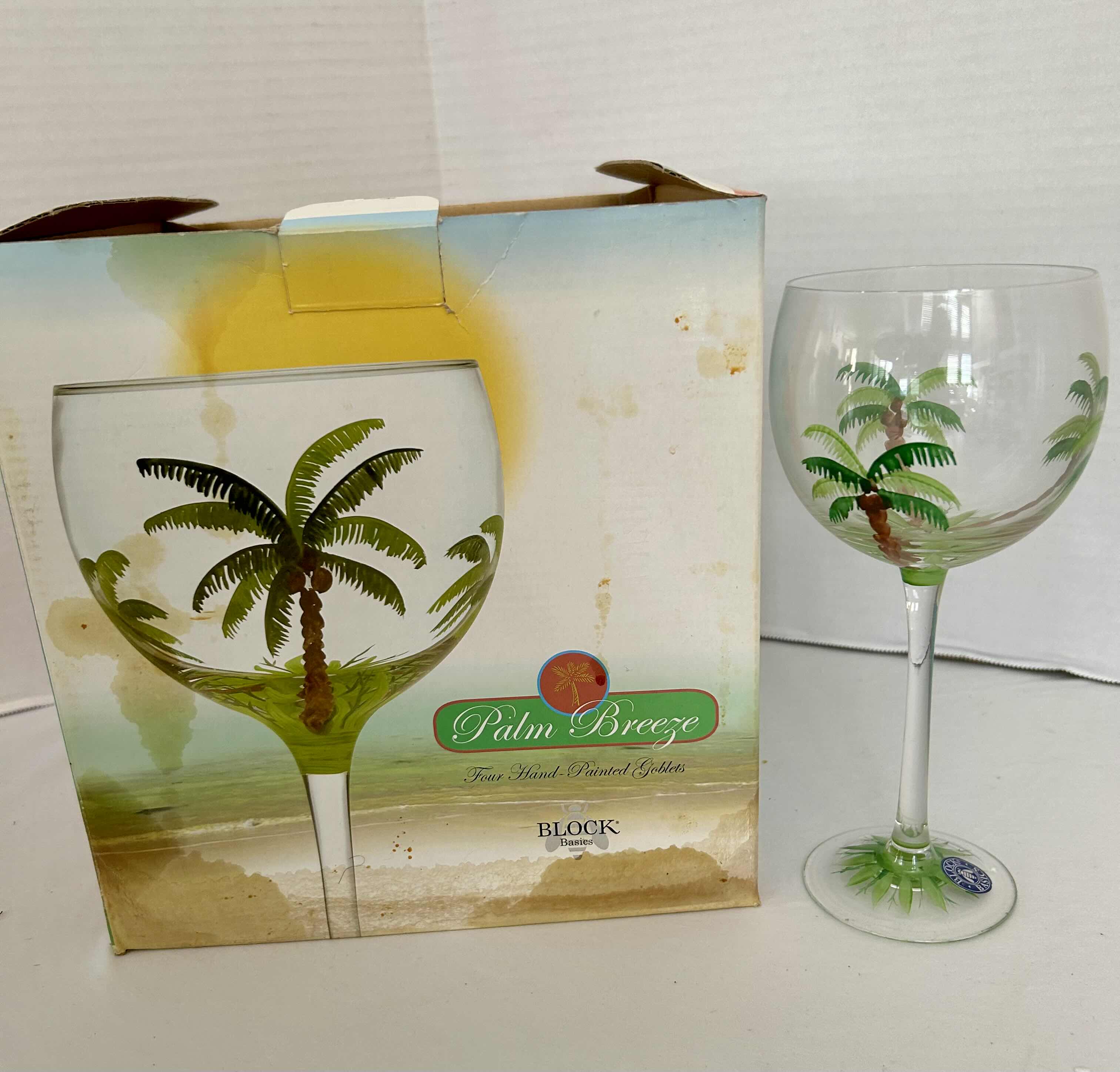 Photo 1 of 4-NIB HAND-PAINTED PALM TREE GOBLETS 
