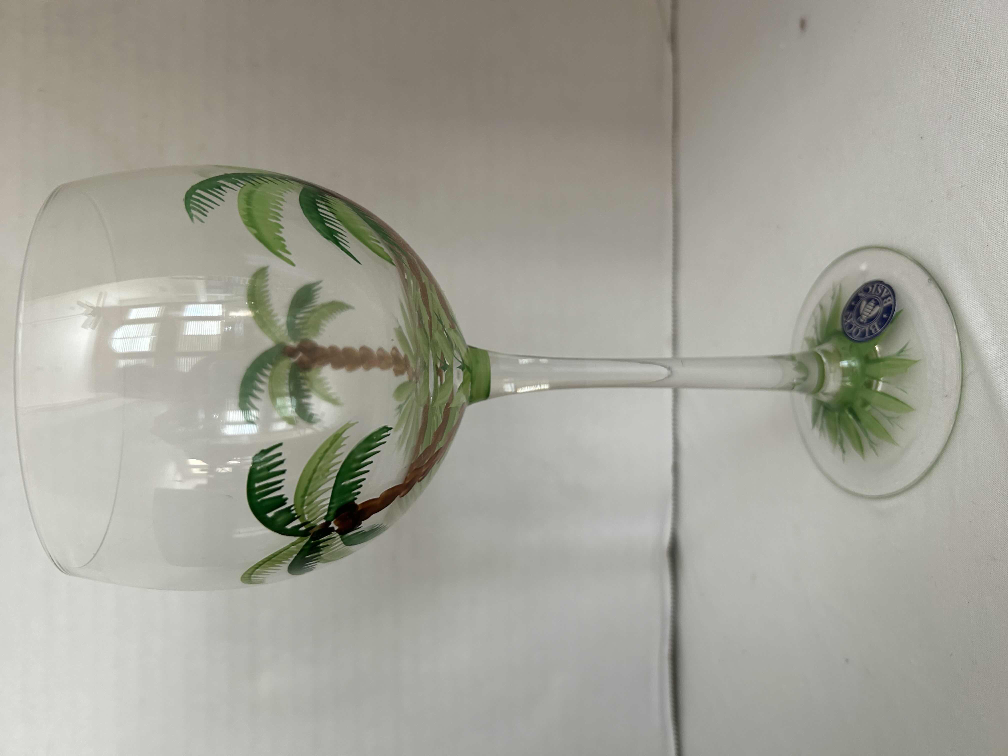 Photo 2 of 4-NIB HAND-PAINTED PALM TREE GOBLETS 
