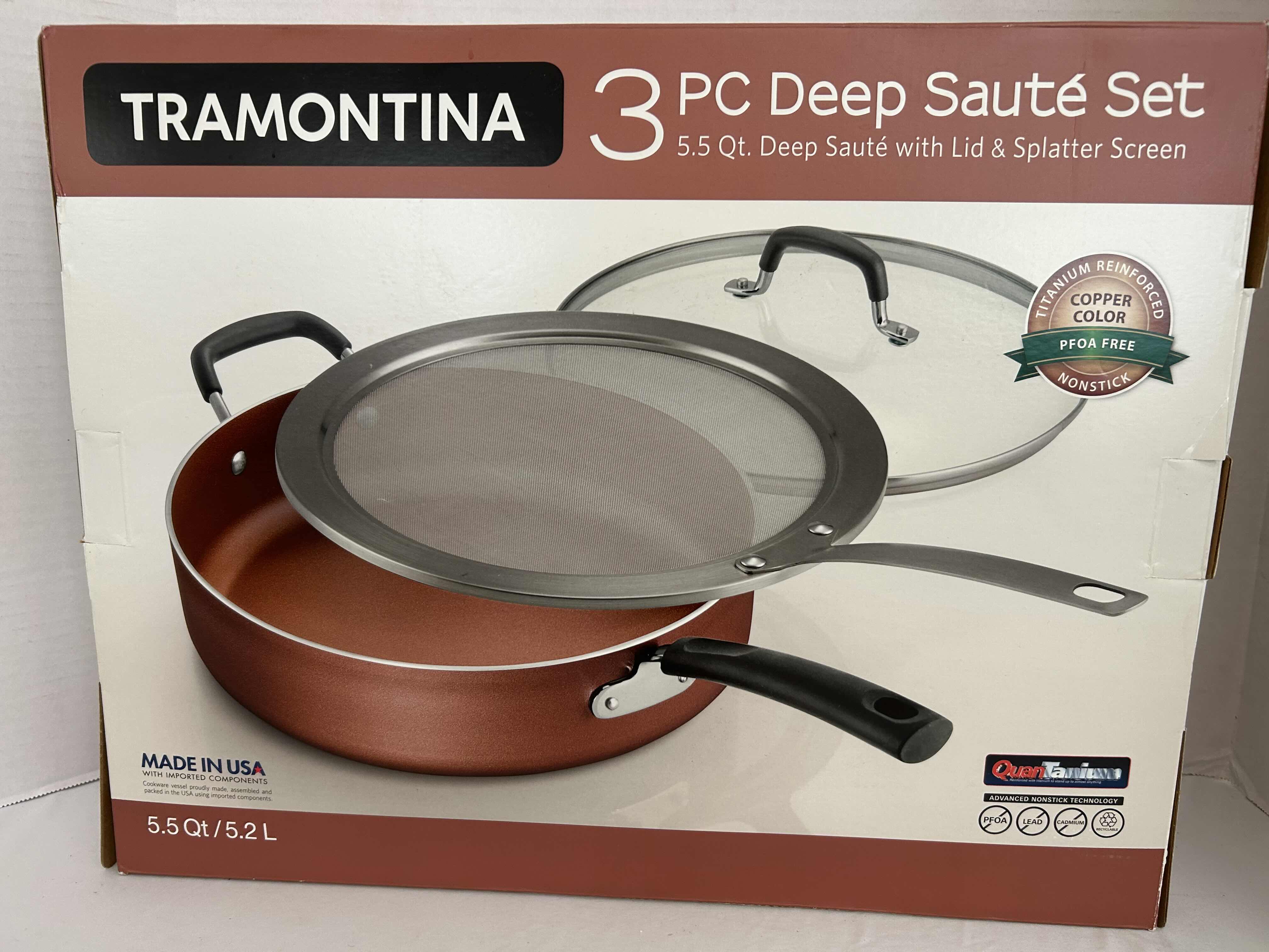 Photo 3 of 3 PC- NIB TRAMONTINA DEEP SAUTÉ SET 5.5 QUART WITH LID AND SPLATTER SCREEN 
