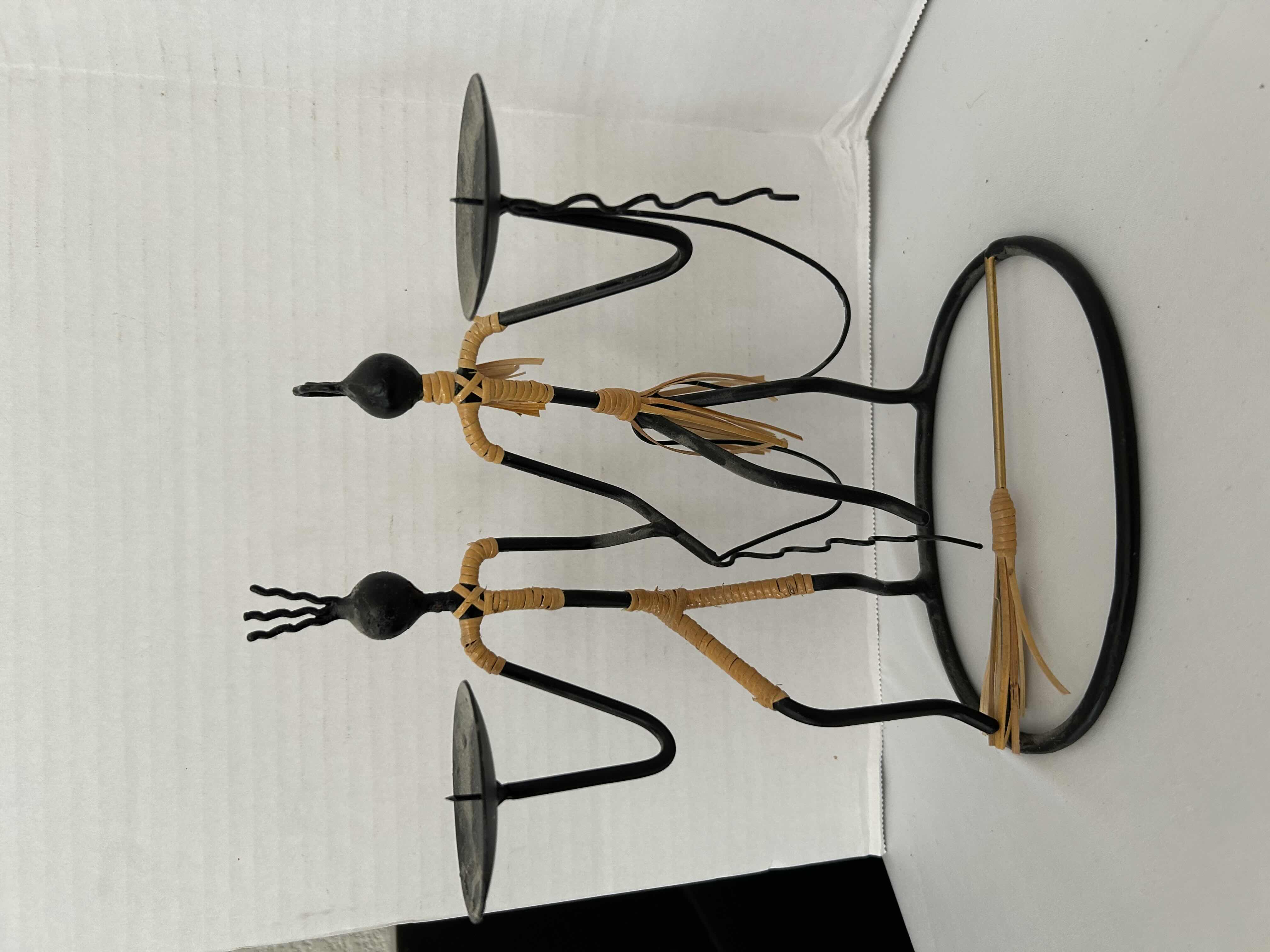 Photo 2 of 3-1980s POST MODERN MEMPHIS STYLED BLACK METAL DOUBLE CANDLE HOLDERS BY LAURDIS LONBORG

