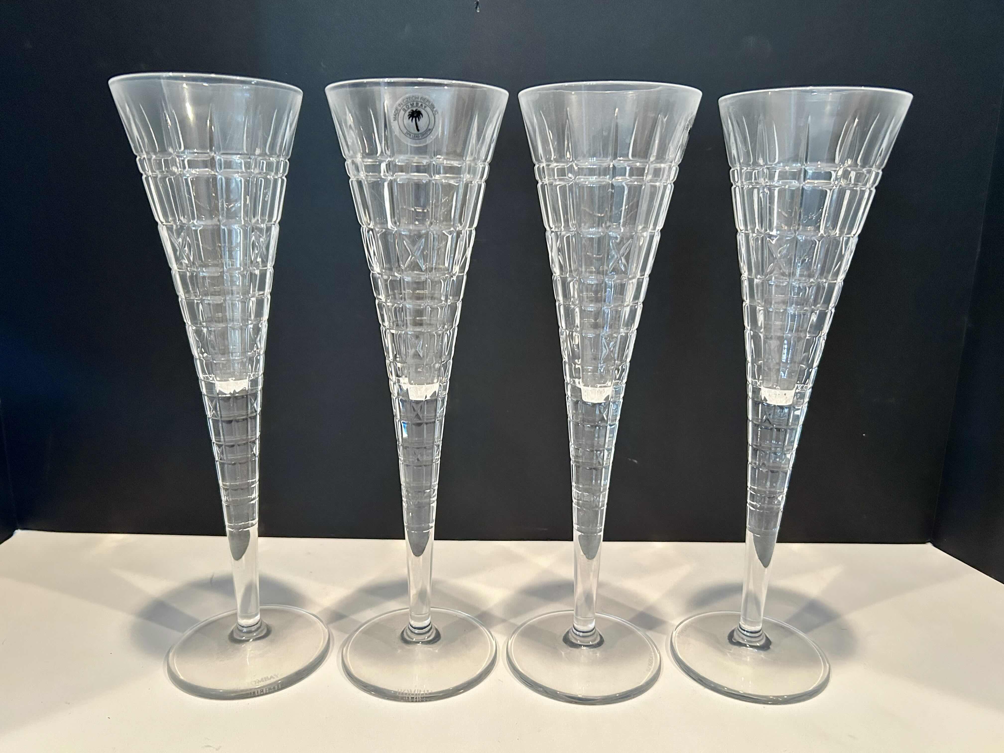 Photo 1 of 4 BOMBAY CRYSTAL CHAMPAGNE FLUTES MADE IN THE CZECH REPUBLIC 
