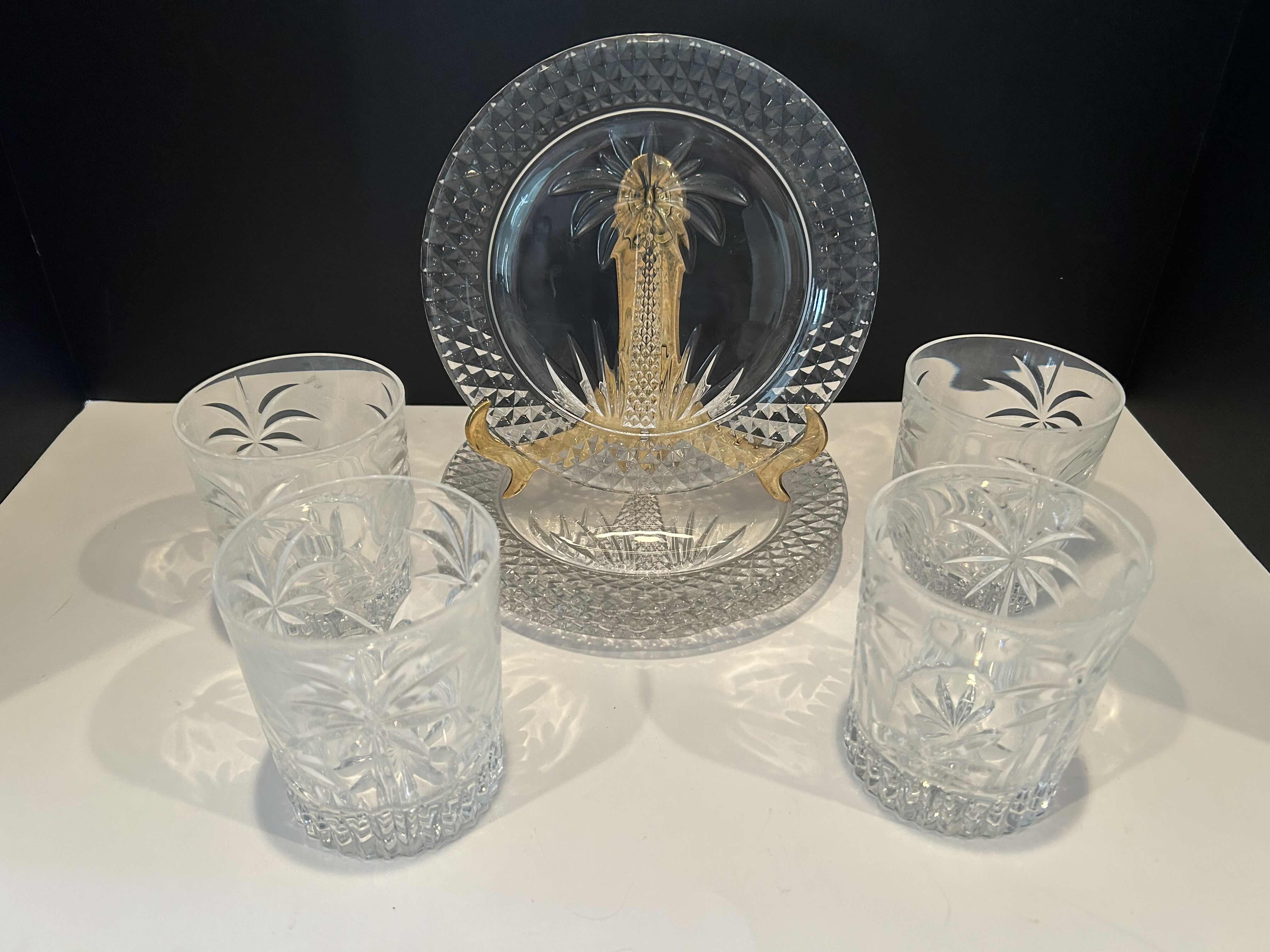 Photo 1 of 4 SHANNON CRYSTAL PALM TREE PLATES AND  4 COCKTAIL GLASSES