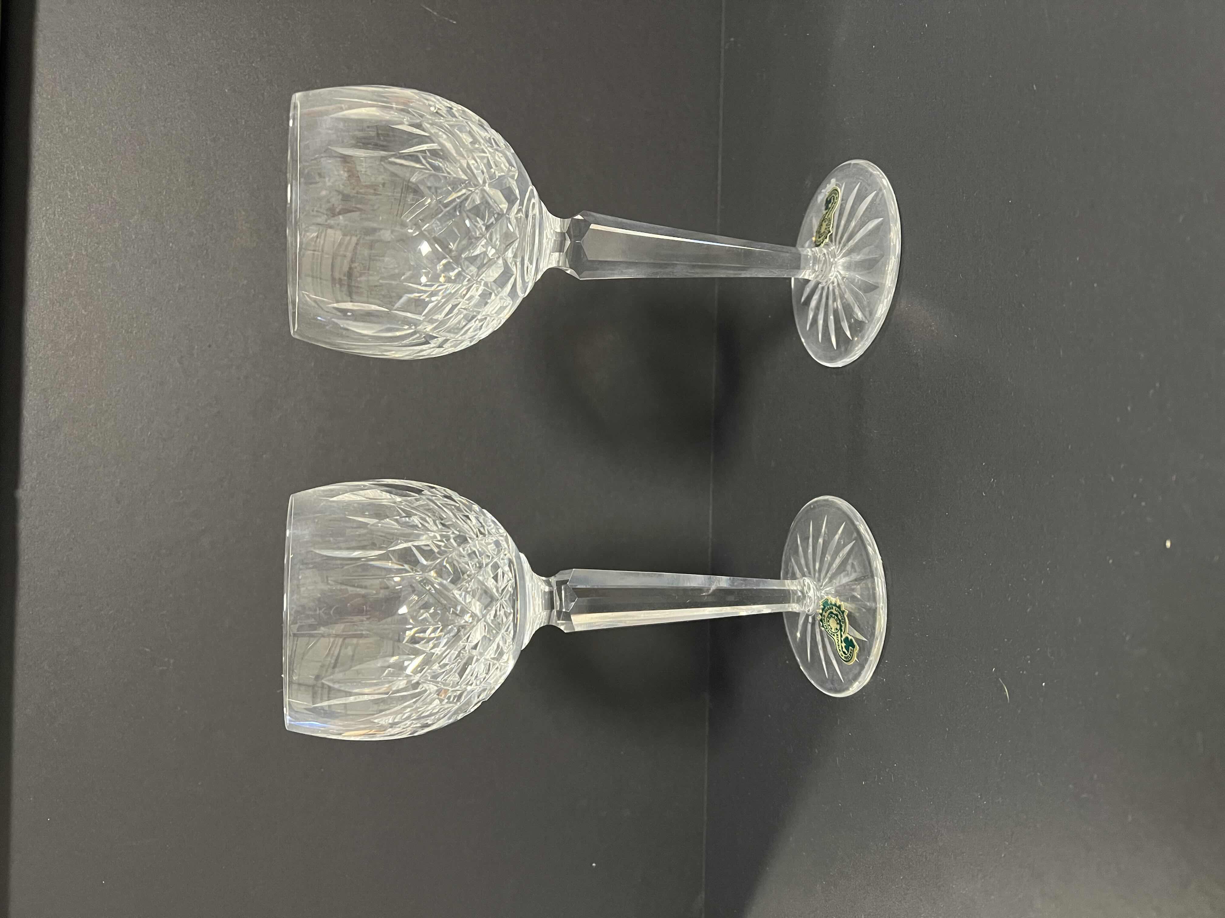 Photo 1 of 4-VINTAGE WATERFORD CRYSTAL LISMORE STEMWARE WINE GOBLETS. 7.5"H