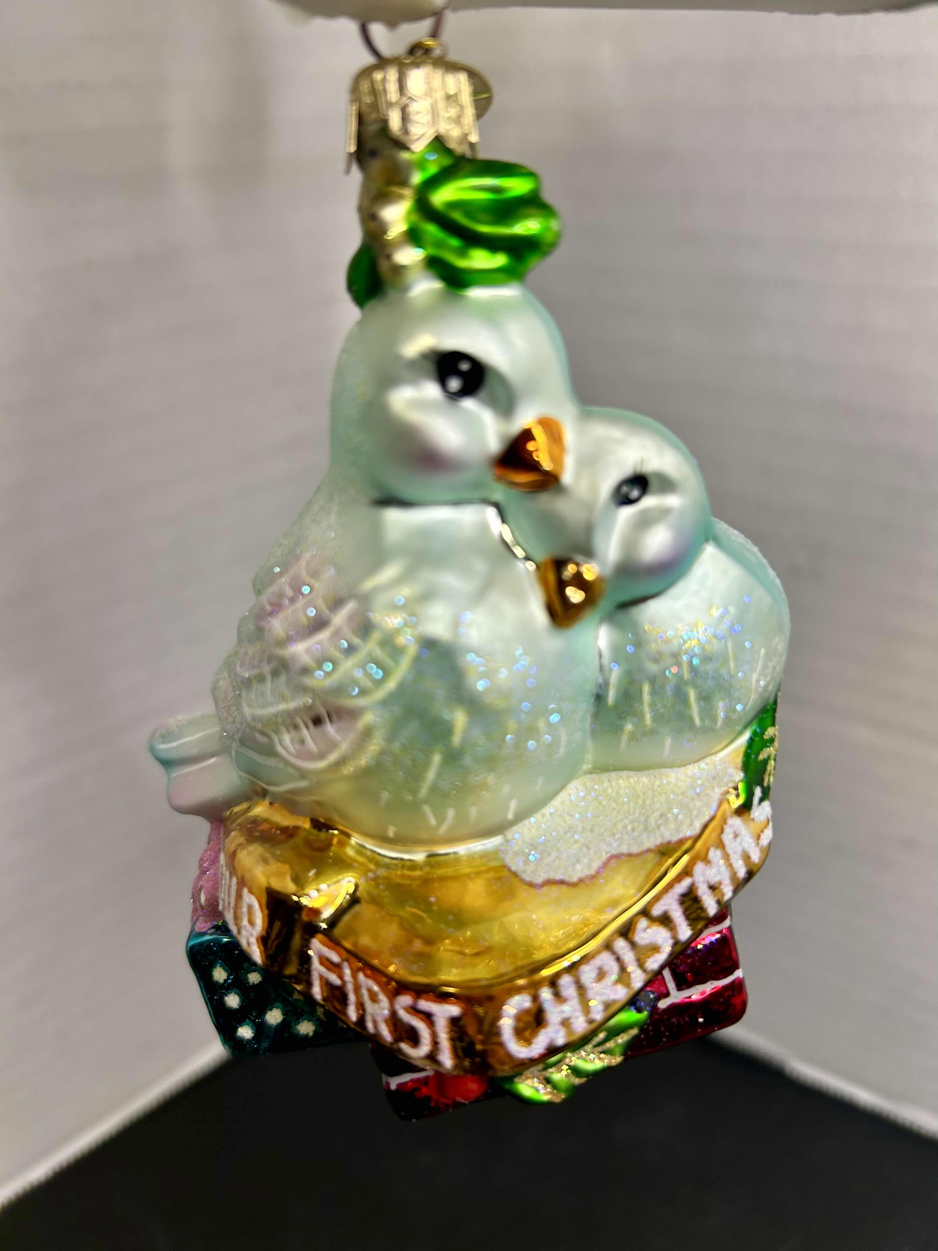 Photo 1 of NIB CHRISTOPHER RADKO "OUR FIRST CHRISTMAS" GLASS TREE ORNAMENT

