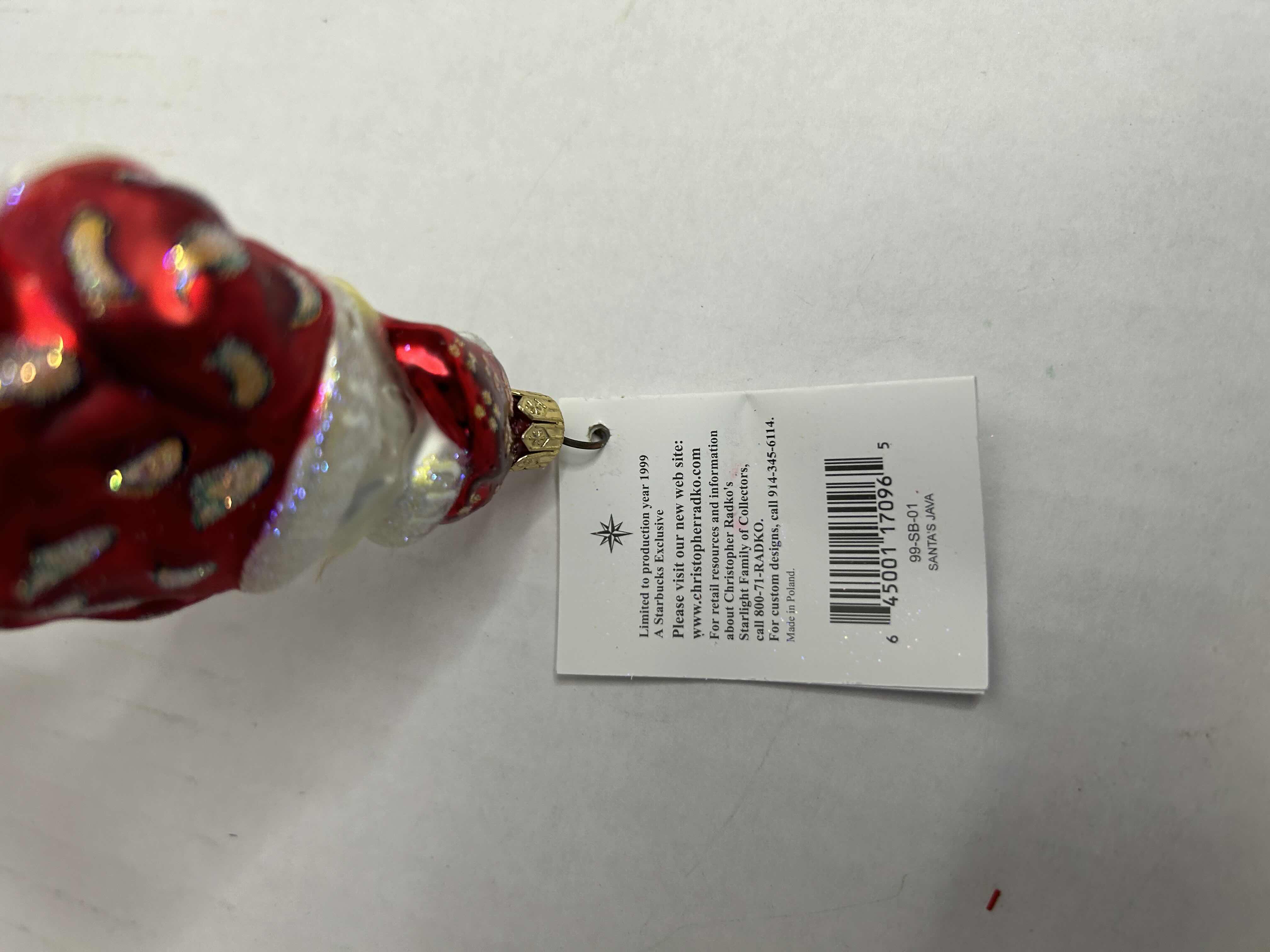 Photo 3 of NIB CHRISTOPHER RADKO "SANTAS JAVA" GLASS CHRISTMAS ORNAMENT 
