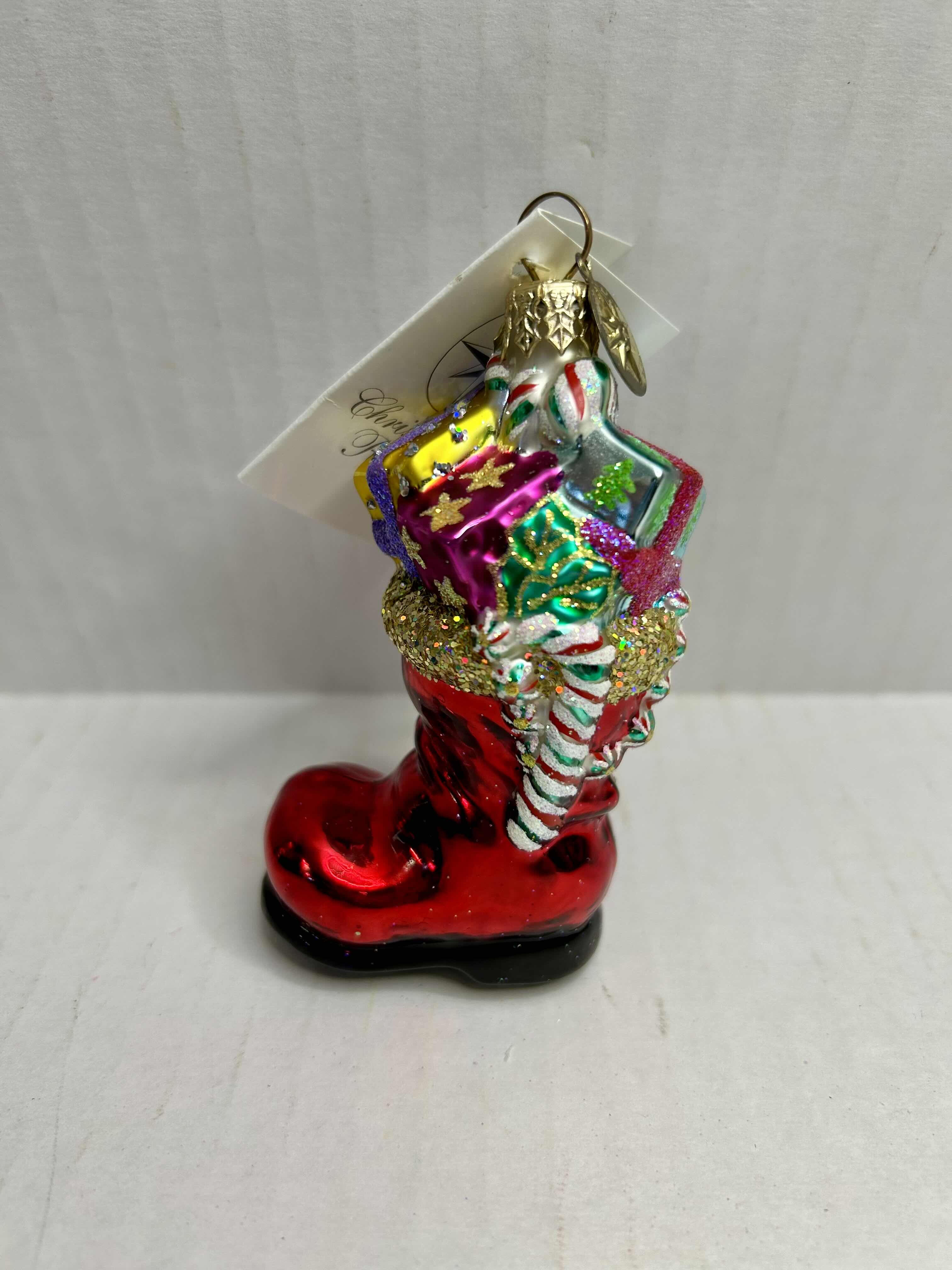 Photo 1 of NIB CHRISTOPHER RADKO "LITTLE LOOT BOOT" GLASS CHRISTMAS ORNAMENT 

