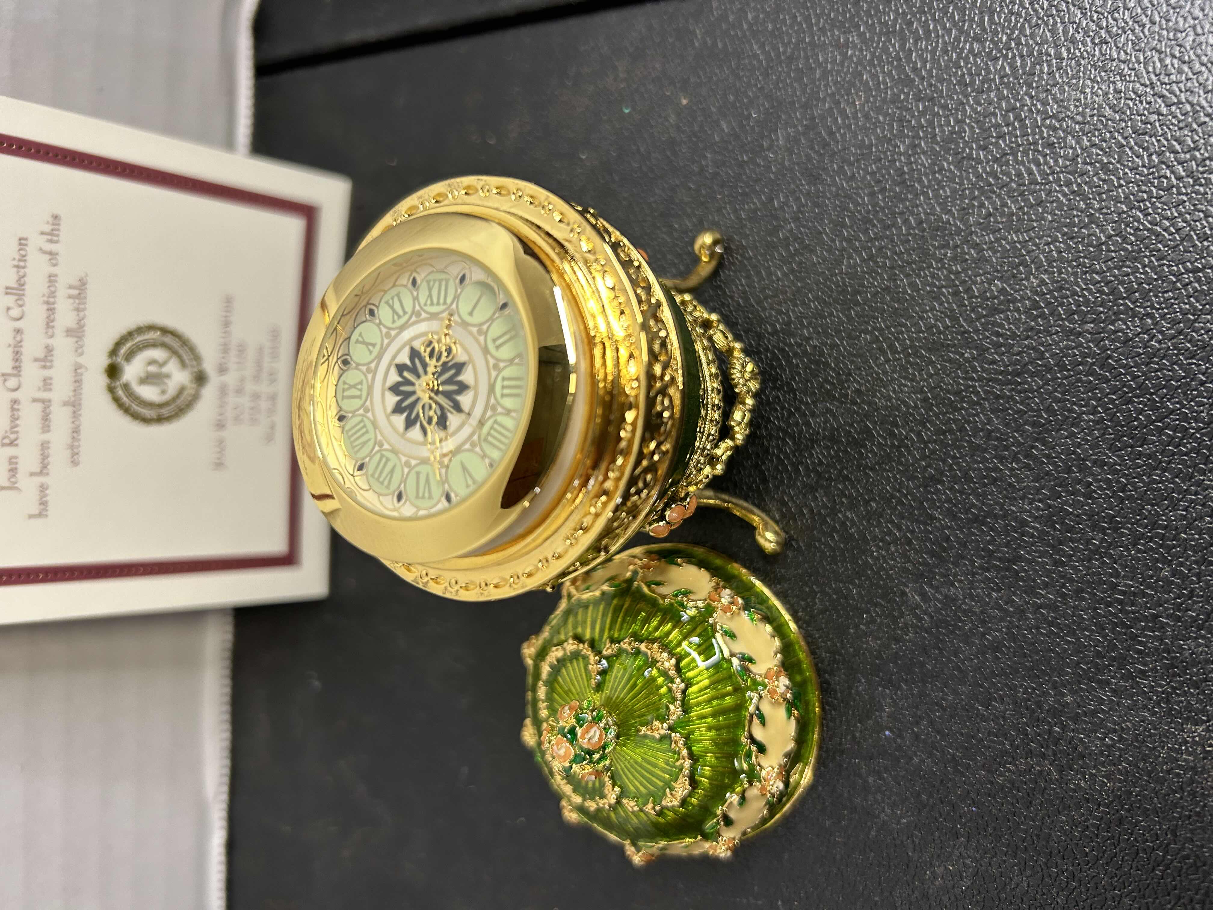 Photo 2 of JOAN RIVERS COLLECTIONS FABERGE STYLE EGG, “THE HIDDEN TIMEPIECE EGG” WITH CERTIFICATE OF AUTHENTICITY

