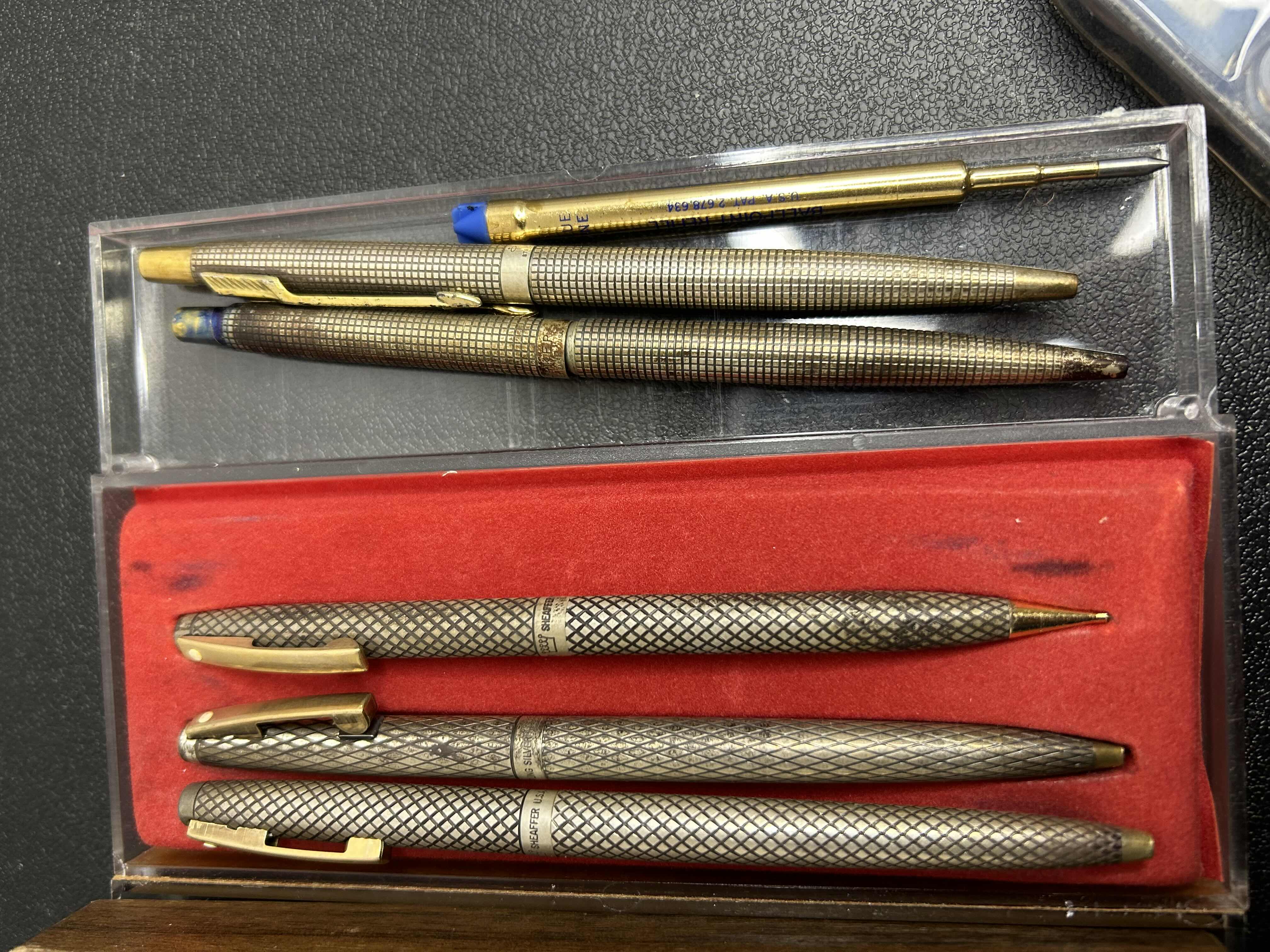 Photo 1 of 5-VINTAGE SHEAFFER IMPERIAL STERLING SILVER WRITING PENS PARKER PENS. 
