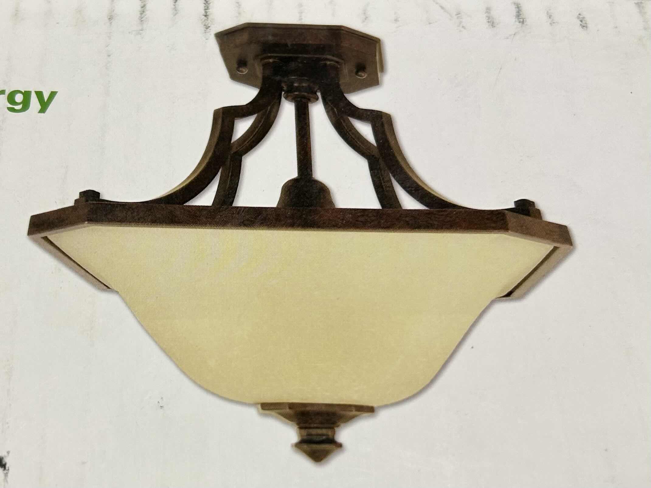 Photo 1 of NIB GOOD EARTH LIGHTING CEILING FIXTURE. METROPOLITAN MODEL WITH ANTIQUED BRONZE FINISH AND AMBIENT GLASS DIFFUSER. MODEL # G4617-BZ- l. 16” X 14.25”H