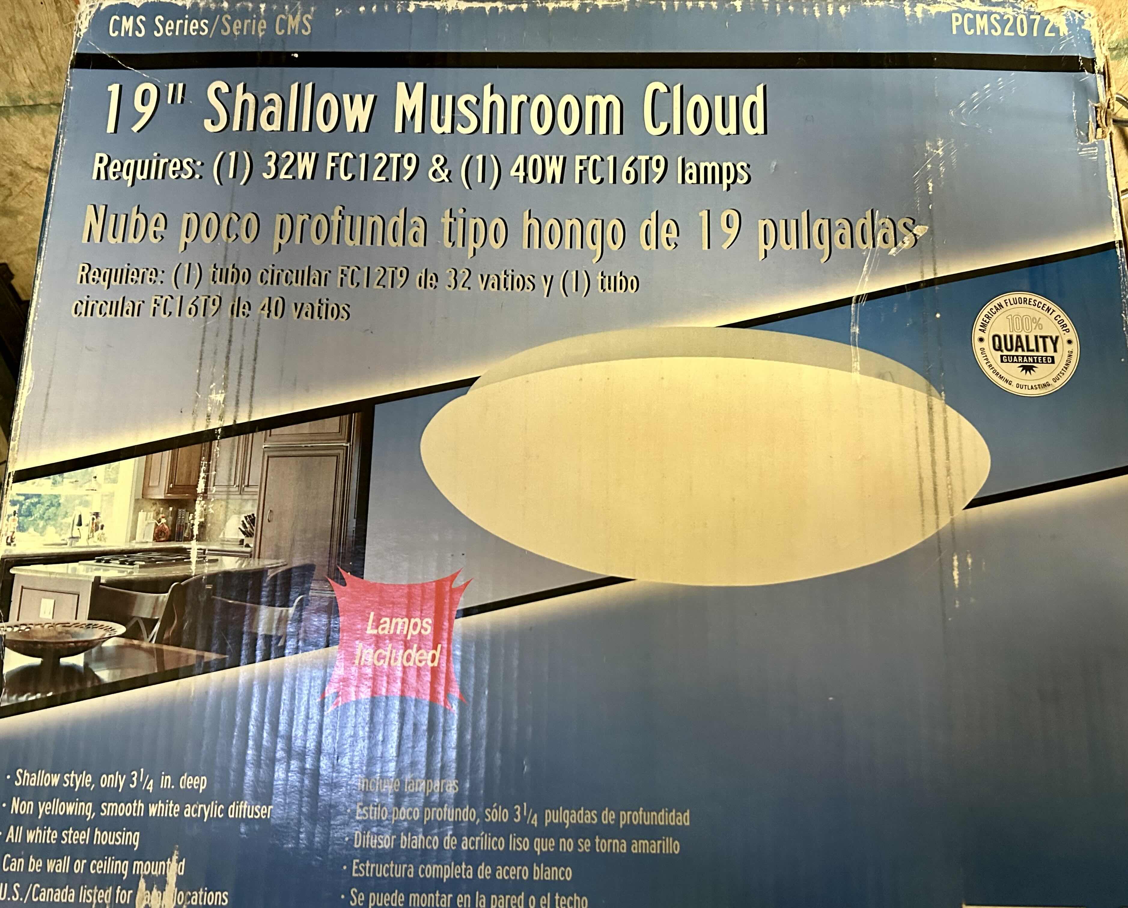 Photo 1 of AMERICAN FLUORESCENT 19” SHALLOW MUSHROOM CLOUD LIGHT FIXTURE. CEILING LAMP.