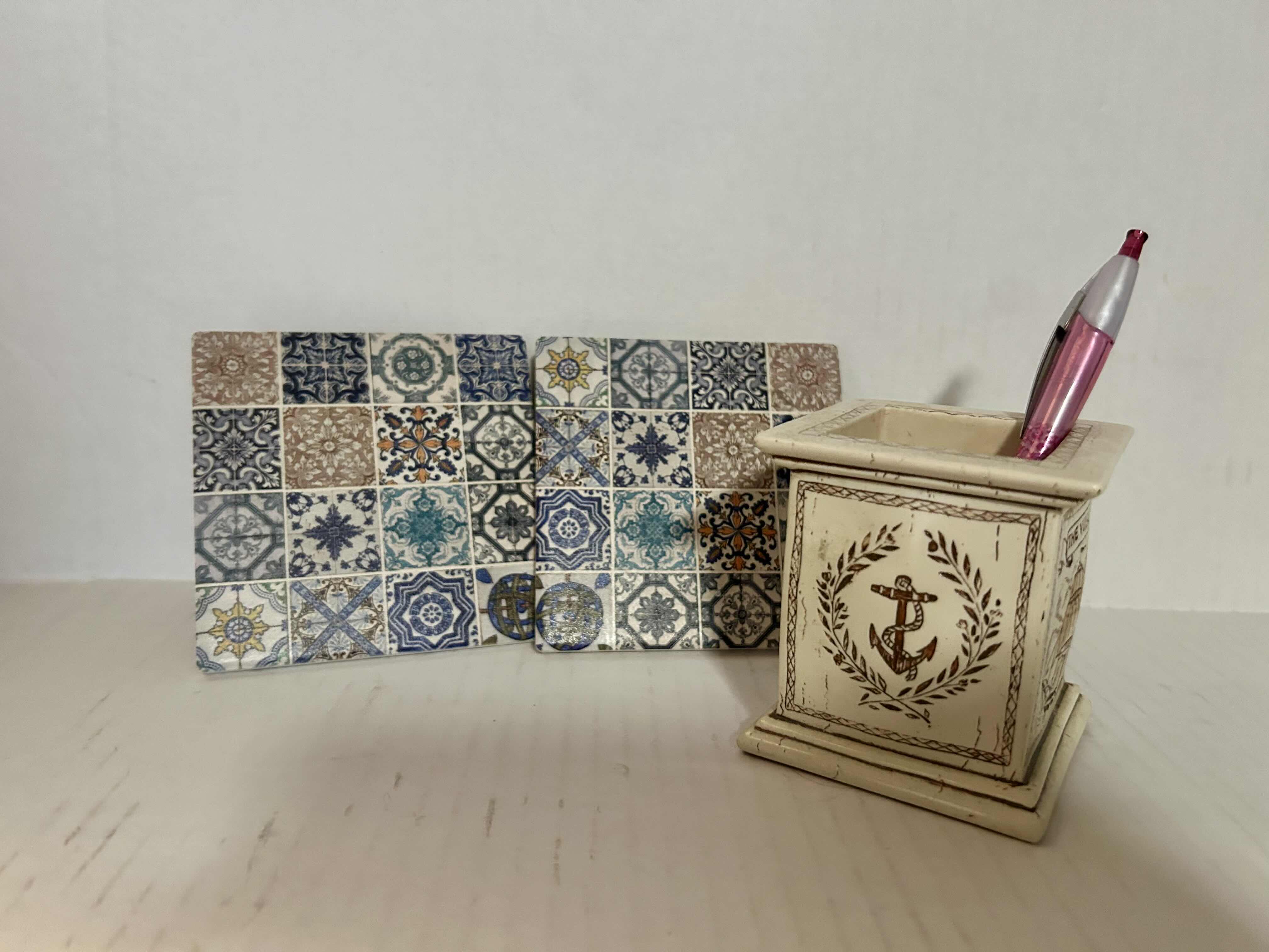 Photo 1 of PAIR OF COASTERS AND PEN HOLDER