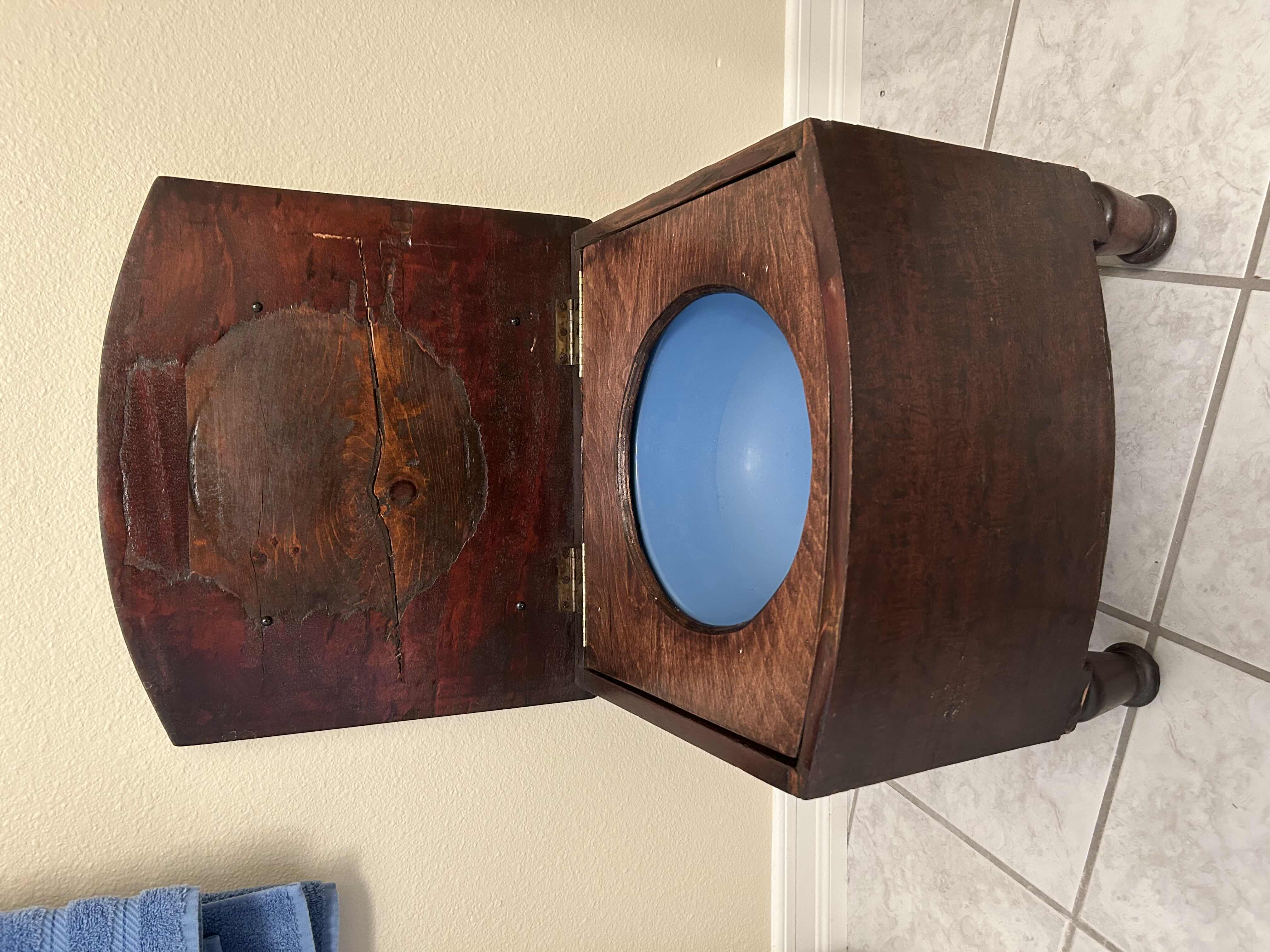 Photo 1 of ANTIQUE OAK CHAMBER POT WITH UPHOLSTERED TOP