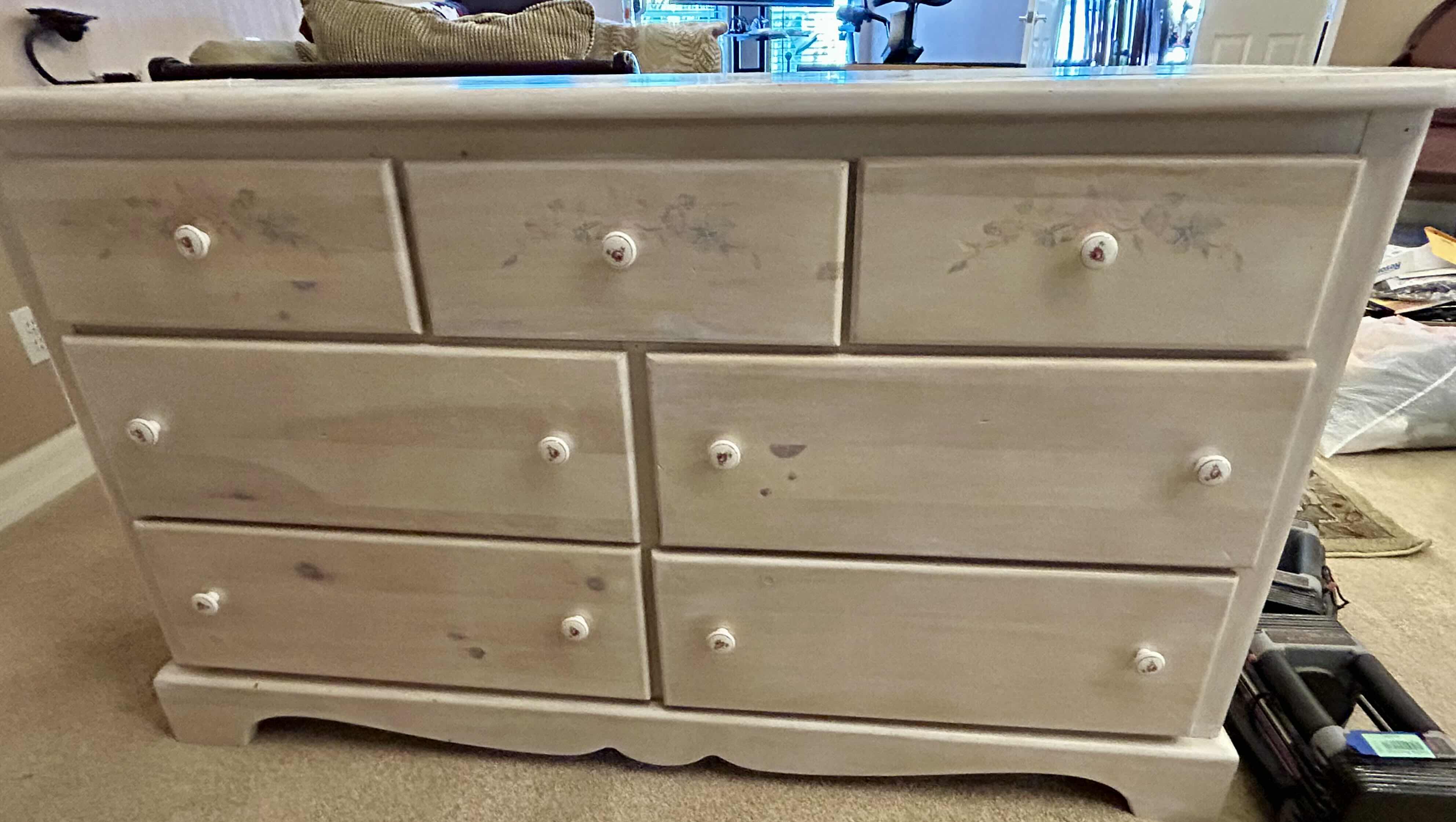 Photo 1 of CREAM AND FLORAL PAINTED 6 DRAWER DRESSER 53” X 18” H32”