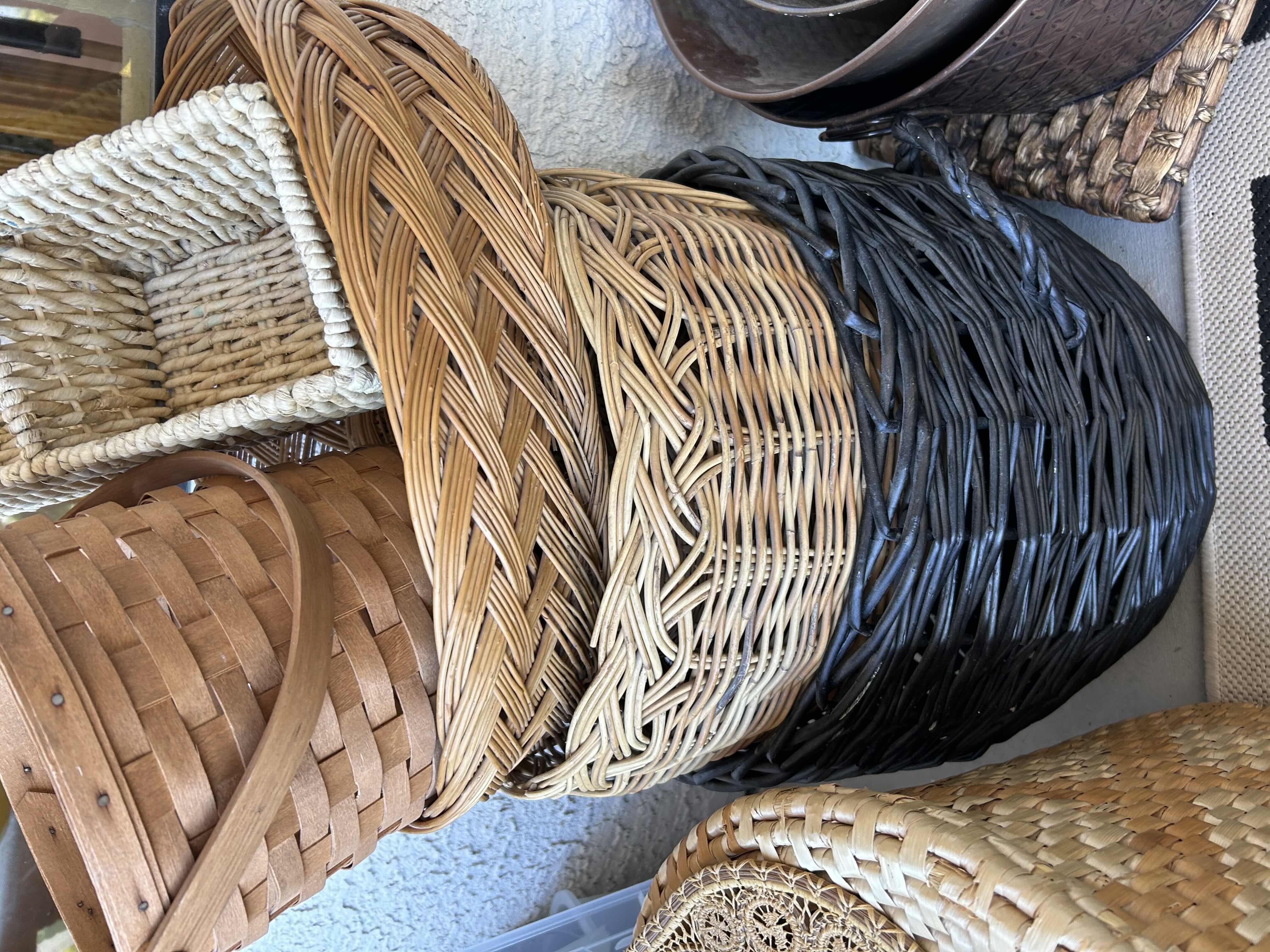 Photo 4 of 10- VARIOUS SHAPES AND SIZED, WICKER BASKETS AND METAL POTS