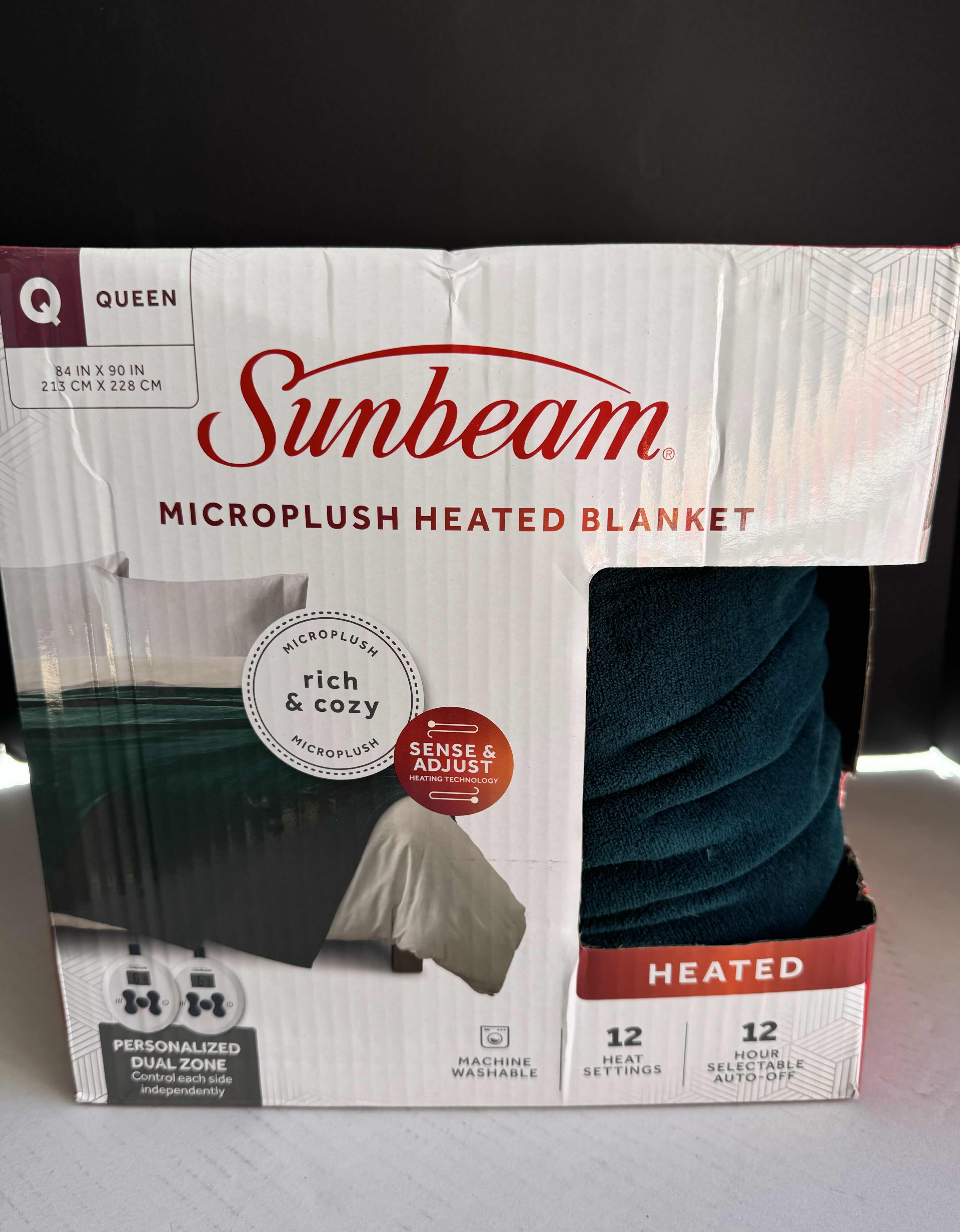 Photo 1 of BRAND NEW SUNBEAM MICROPLUSH HEATED BLANKET QUEEN (TEAL)