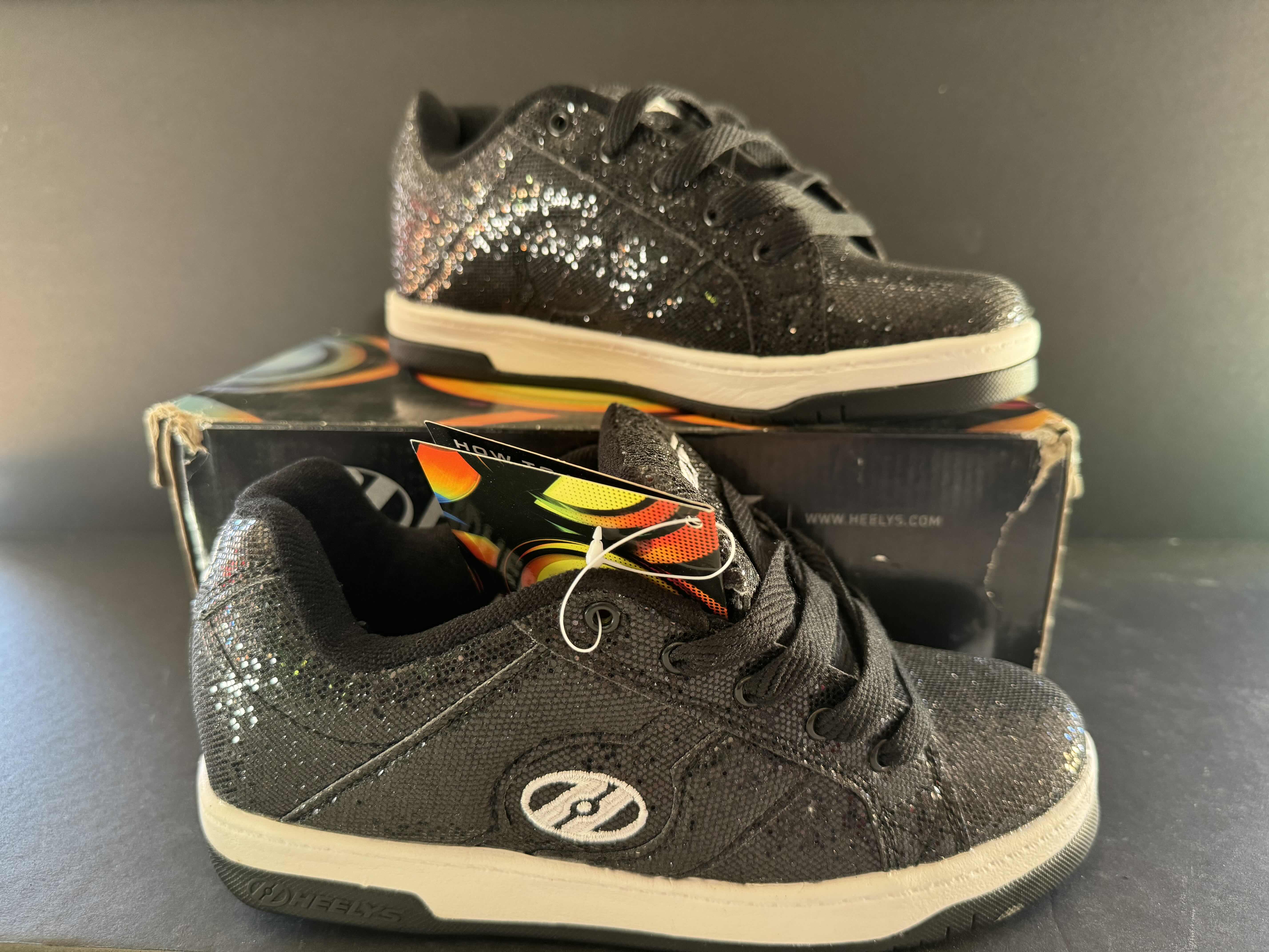 Photo 1 of BRAND NEW HEELYS BLACK DISCO GLITTER SIZE YOUTH 6 (WHEELS NOT INCLUDED)