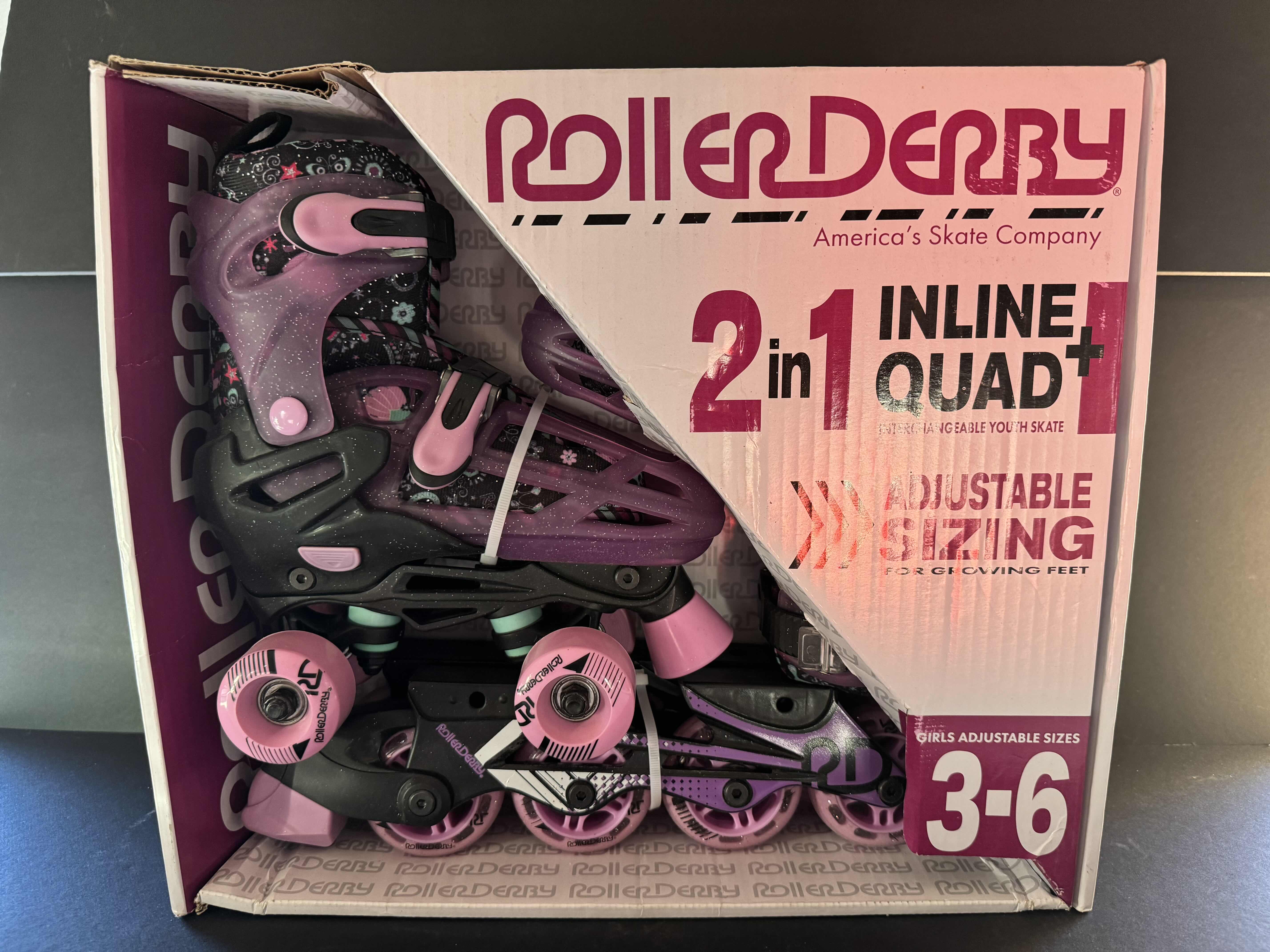 Photo 1 of BRAND NEW ROLLER DERBY 2 IN 1 INLINE + QUAD, ADJUSTABLE SIZING 3-6