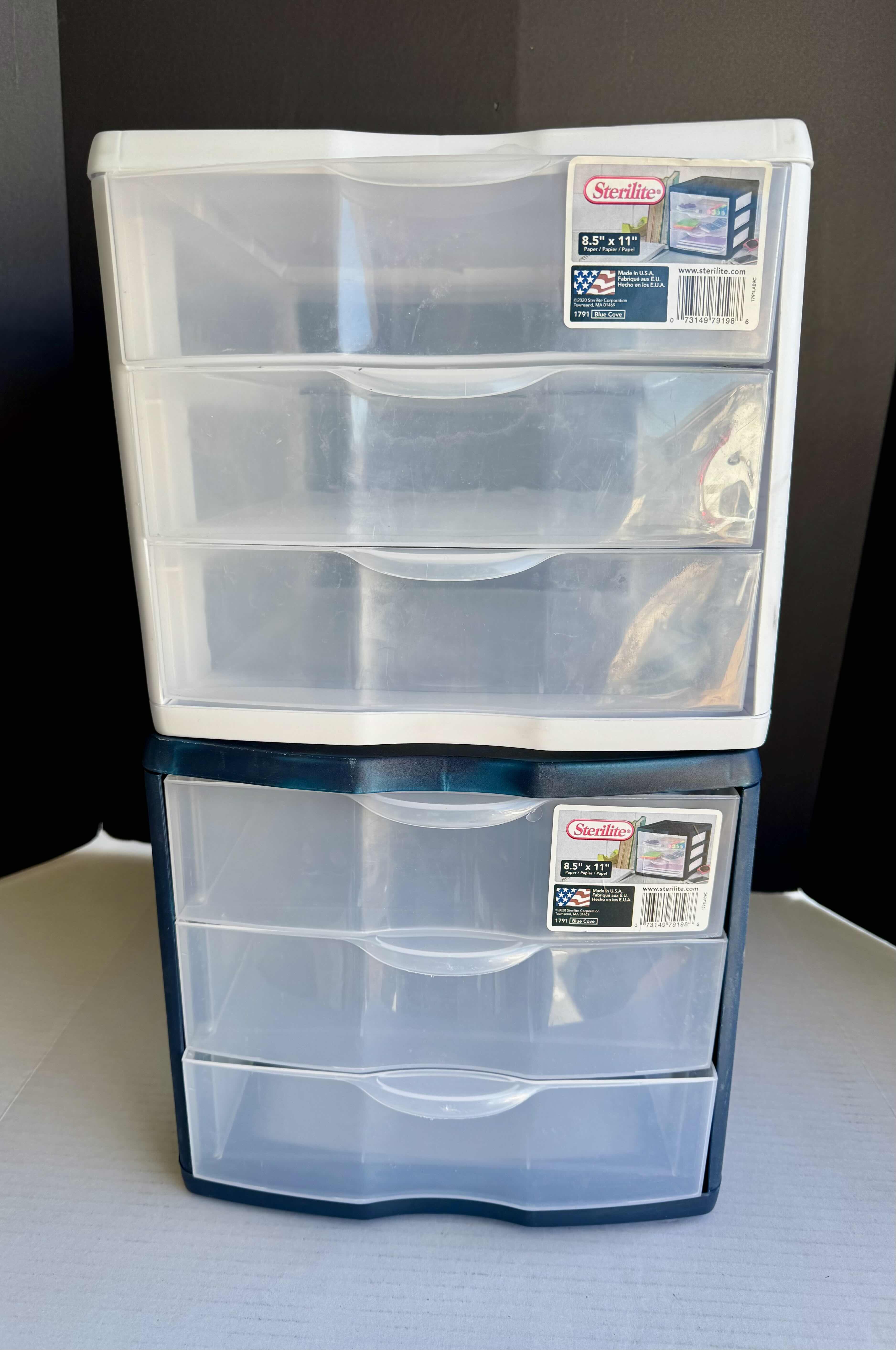 Photo 1 of 2 - BRAND NEW STERILITE 3 DRAWER PLASTIC UNIT, BLUE & WHITE, 8.5" X 11"