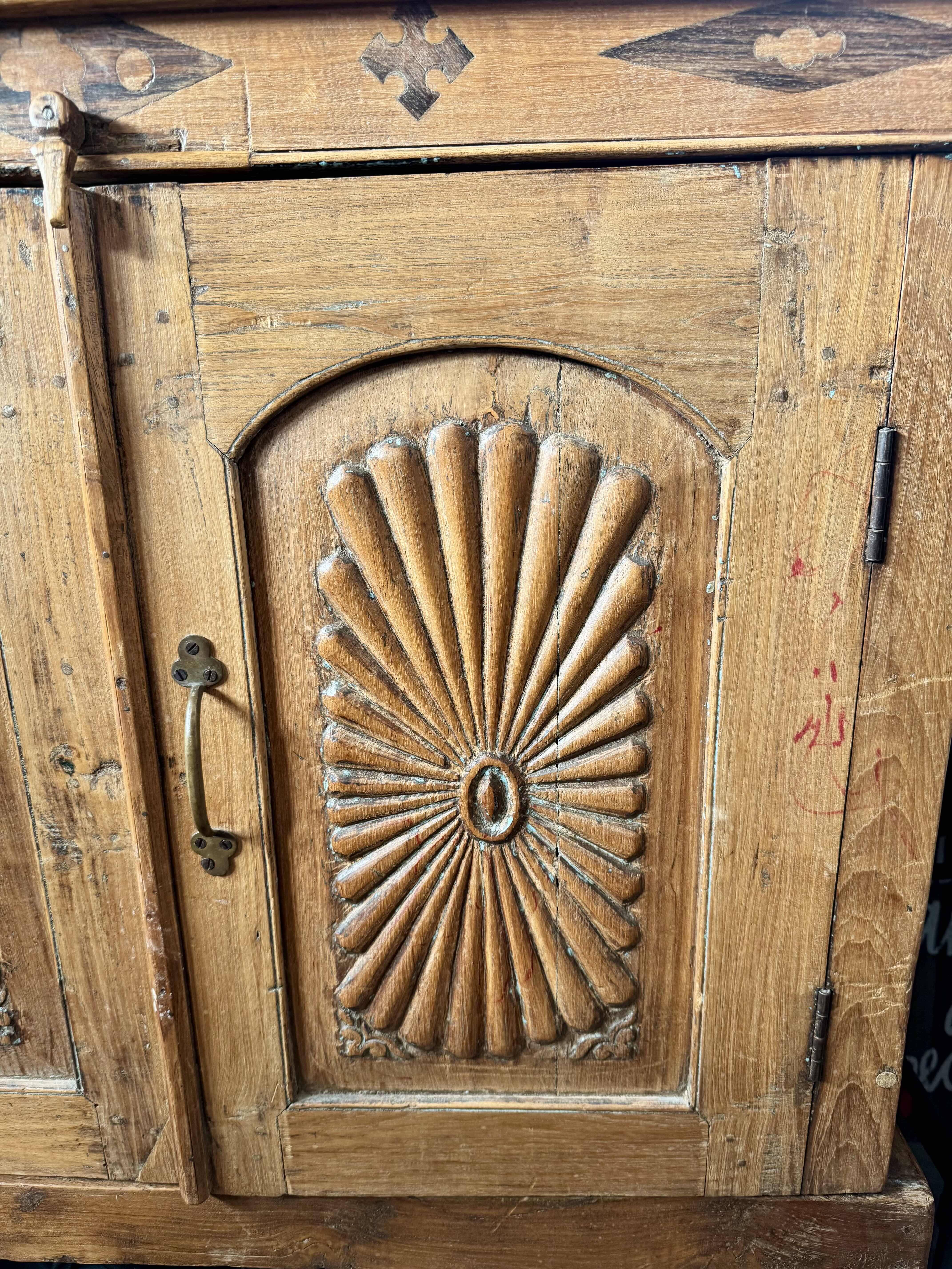 Photo 3 of 2 PIECE BALINESE HAND CRAFTED SUNFLOWER CARVED “HIGH BOY” CABINET 36” X 14” H44”