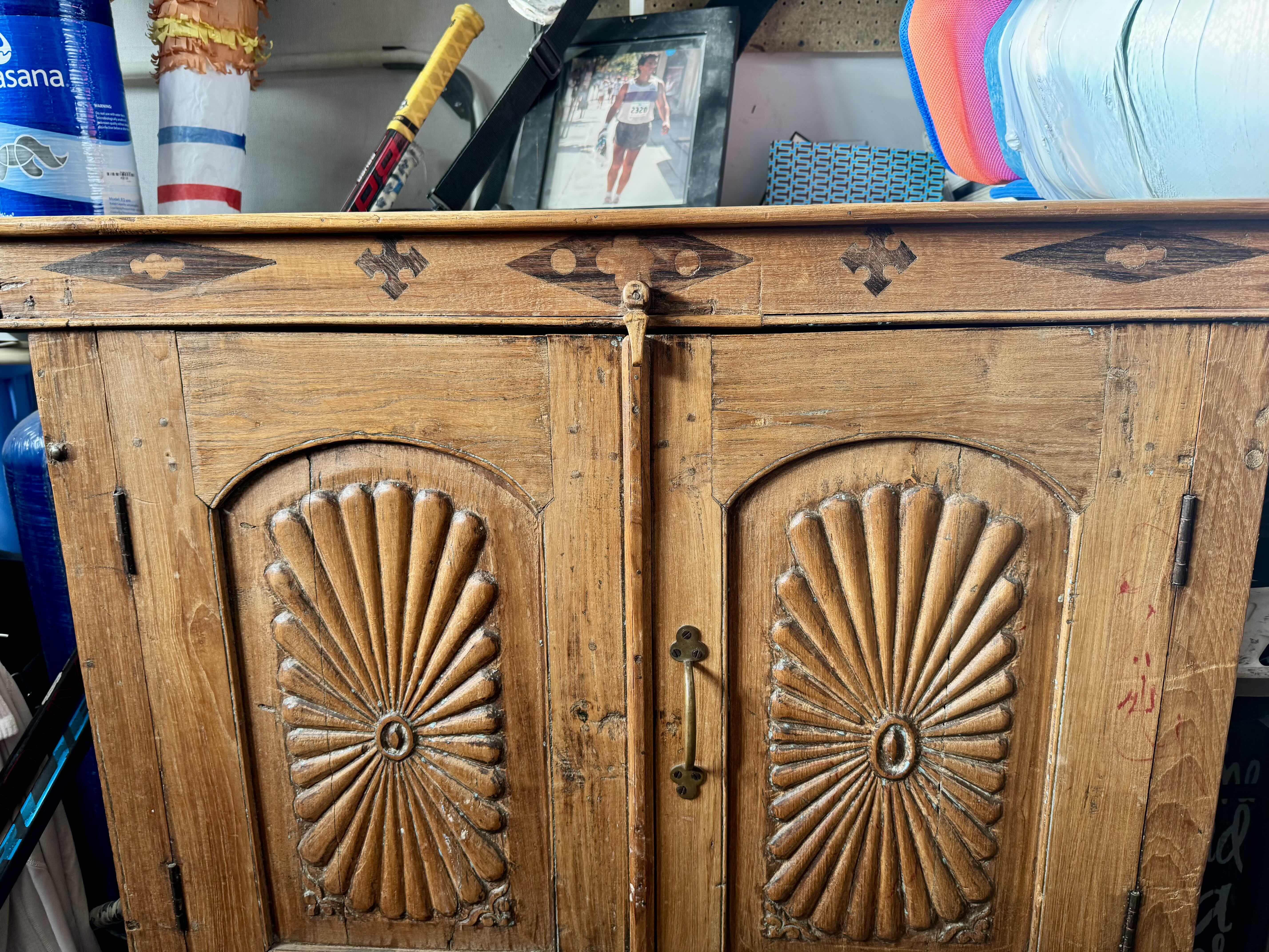 Photo 2 of 2 PIECE BALINESE HAND CRAFTED SUNFLOWER CARVED “HIGH BOY” CABINET 36” X 14” H44”