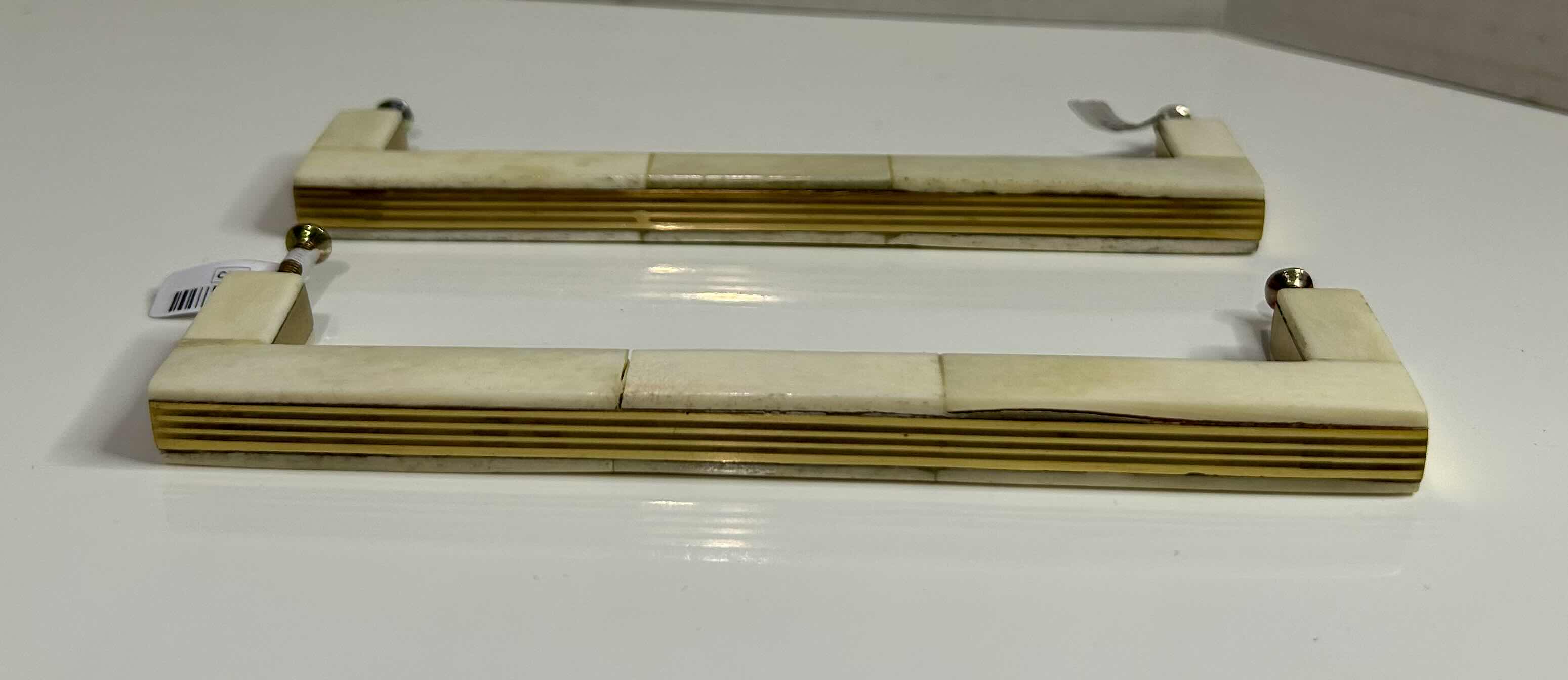 Photo 1 of 2- BRAND NEW CRATE & BARREL BONE AND BRASS 6.5” HANDLES