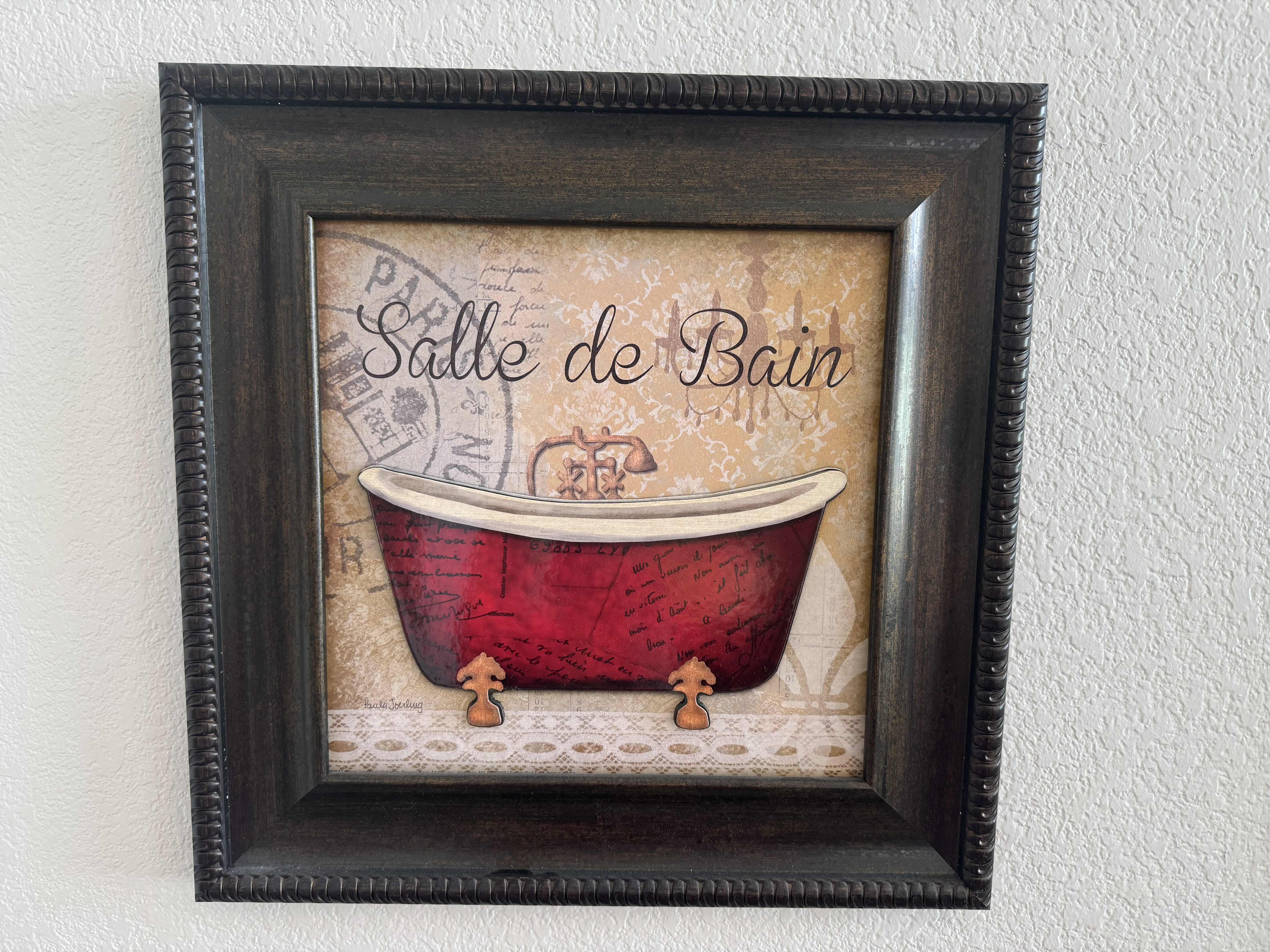 Photo 1 of 17” X 17” SALLE DE BAIN ARTWORK RED CLAWFOOT BATHTUB ART