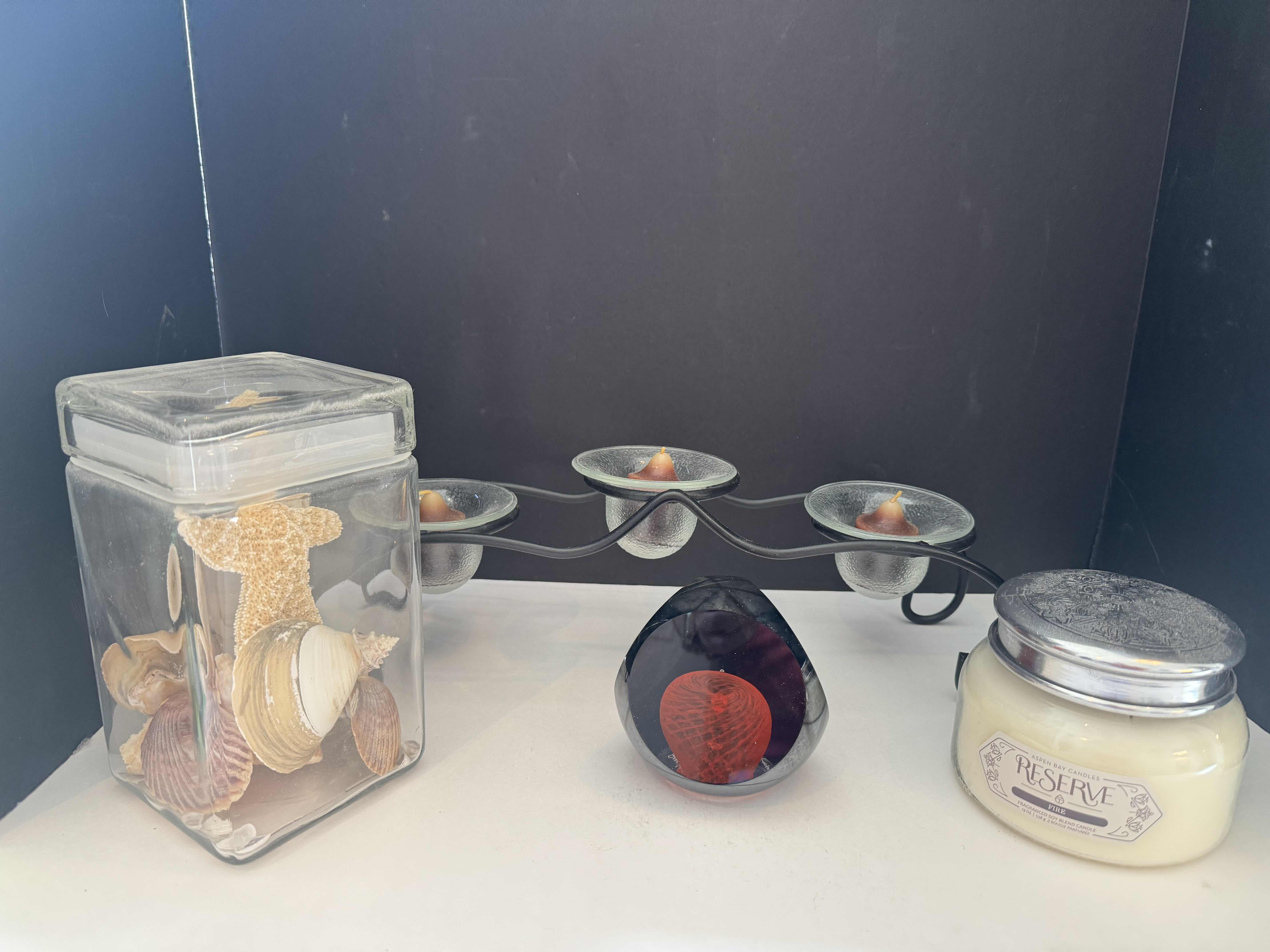 Photo 1 of 4- HOME DECOR ESSENTIALS (PAPERWEIGHT, VOTIVE HOLDER, SHELLS, ASPEN BAY CANDLE)