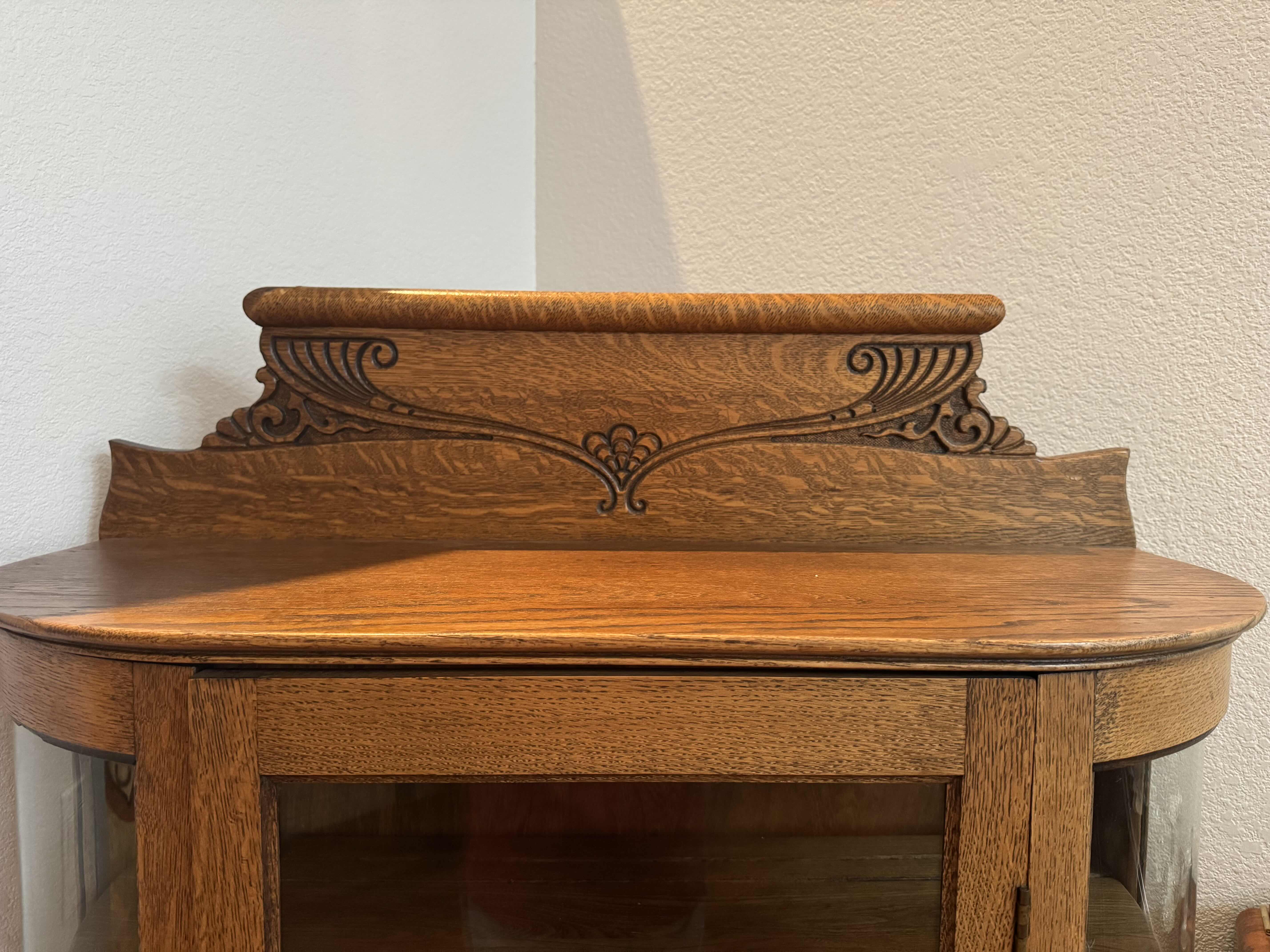 Photo 2 of ANTIQUE OAK CHINA CABINET 34” X 15” X H 65” CIRCA 1840, COMPLETELY RESTORED, ORIGINAL GLASS, HAS KEY. APPRAISAL INCLUDED