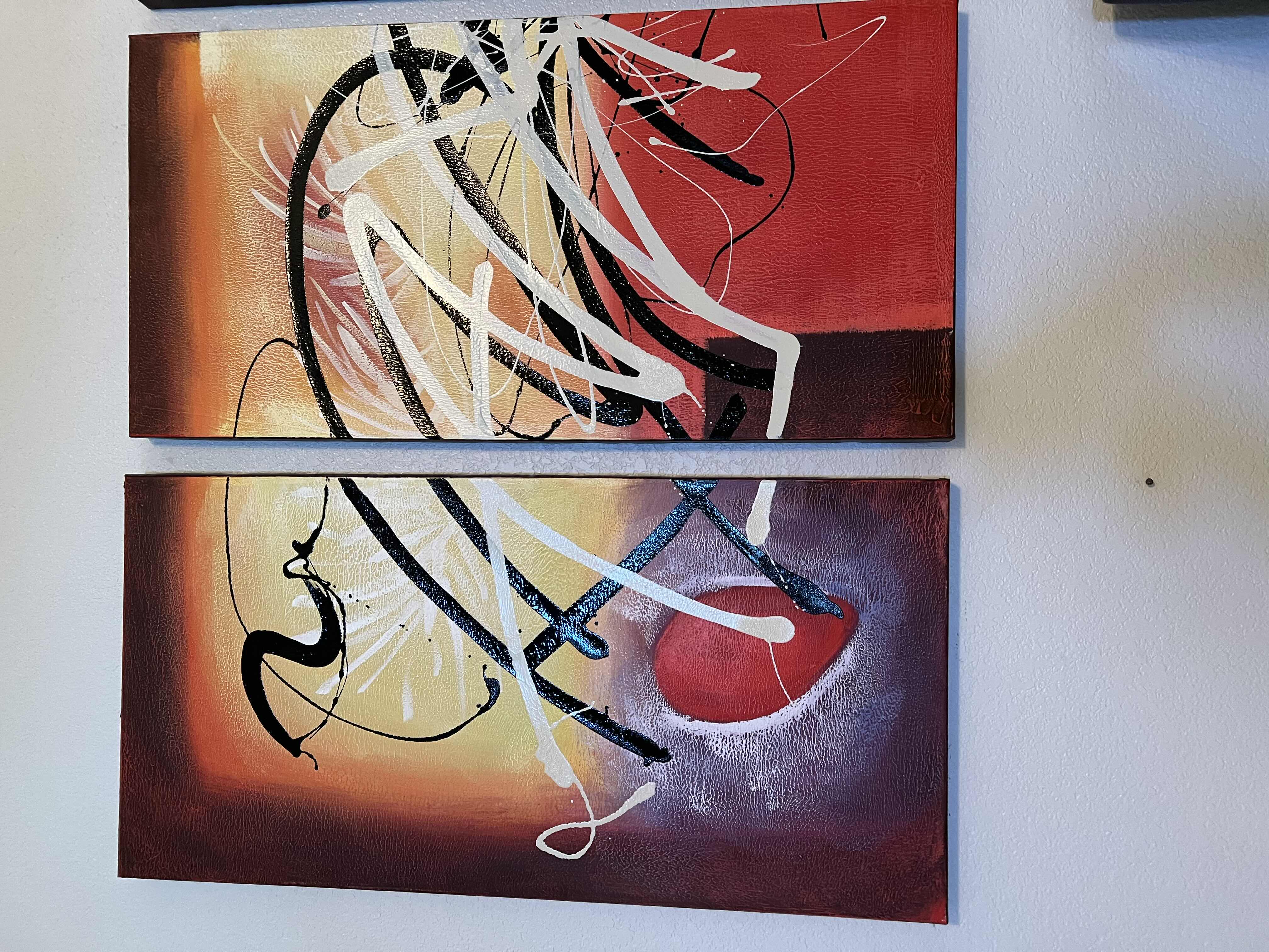 Photo 2 of 4 PIECE ARTWORK. RED AND BLACK ABSTRACT ACRYLIC PAINTING, ON STRETCHED CANVA. EACH PEICE IS 24” X 36”H