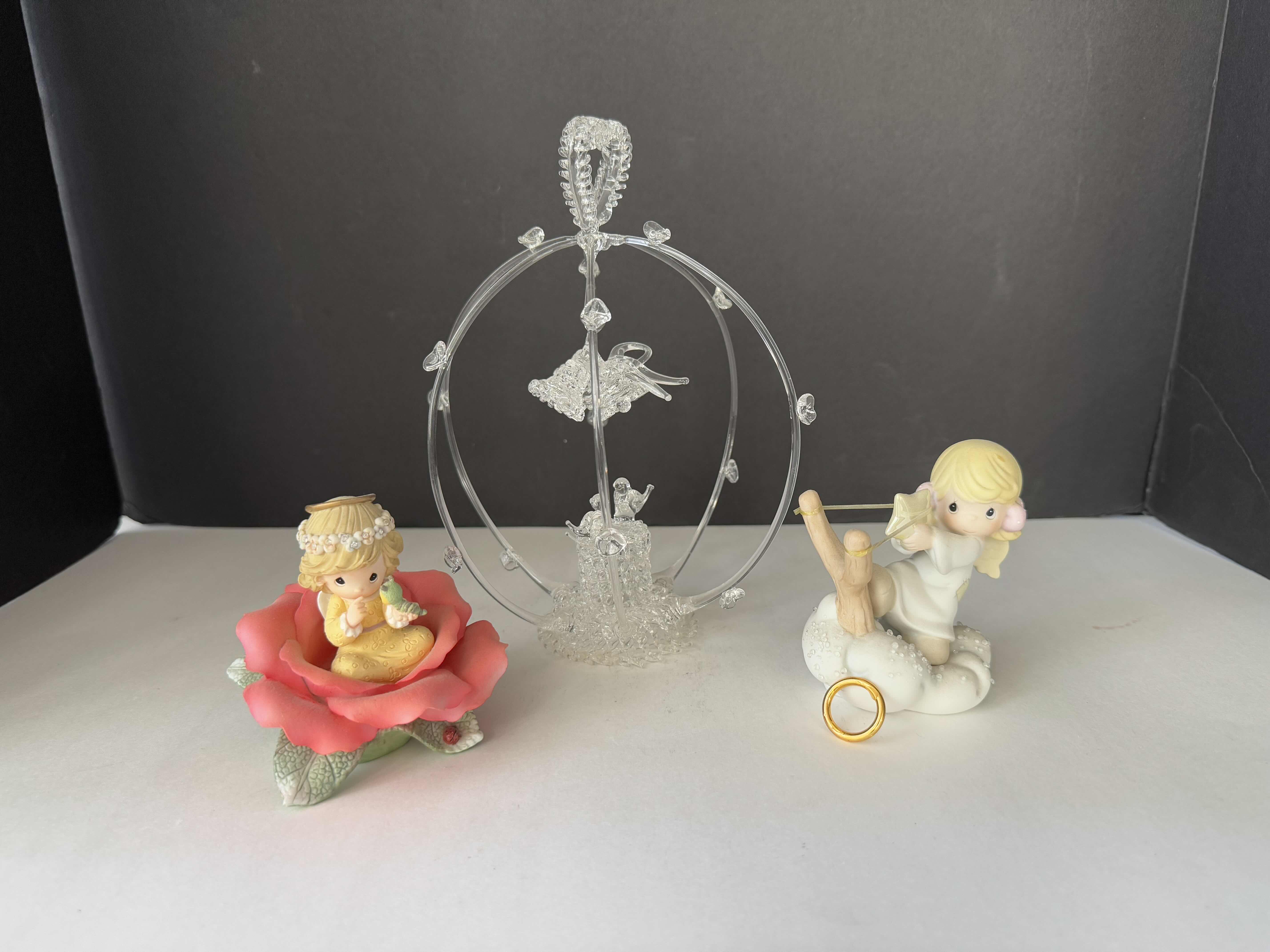 Photo 1 of 2 PRECIOUS MOMENTS FIGURINES AND 1 BLOWN GLASS SCULPTURE