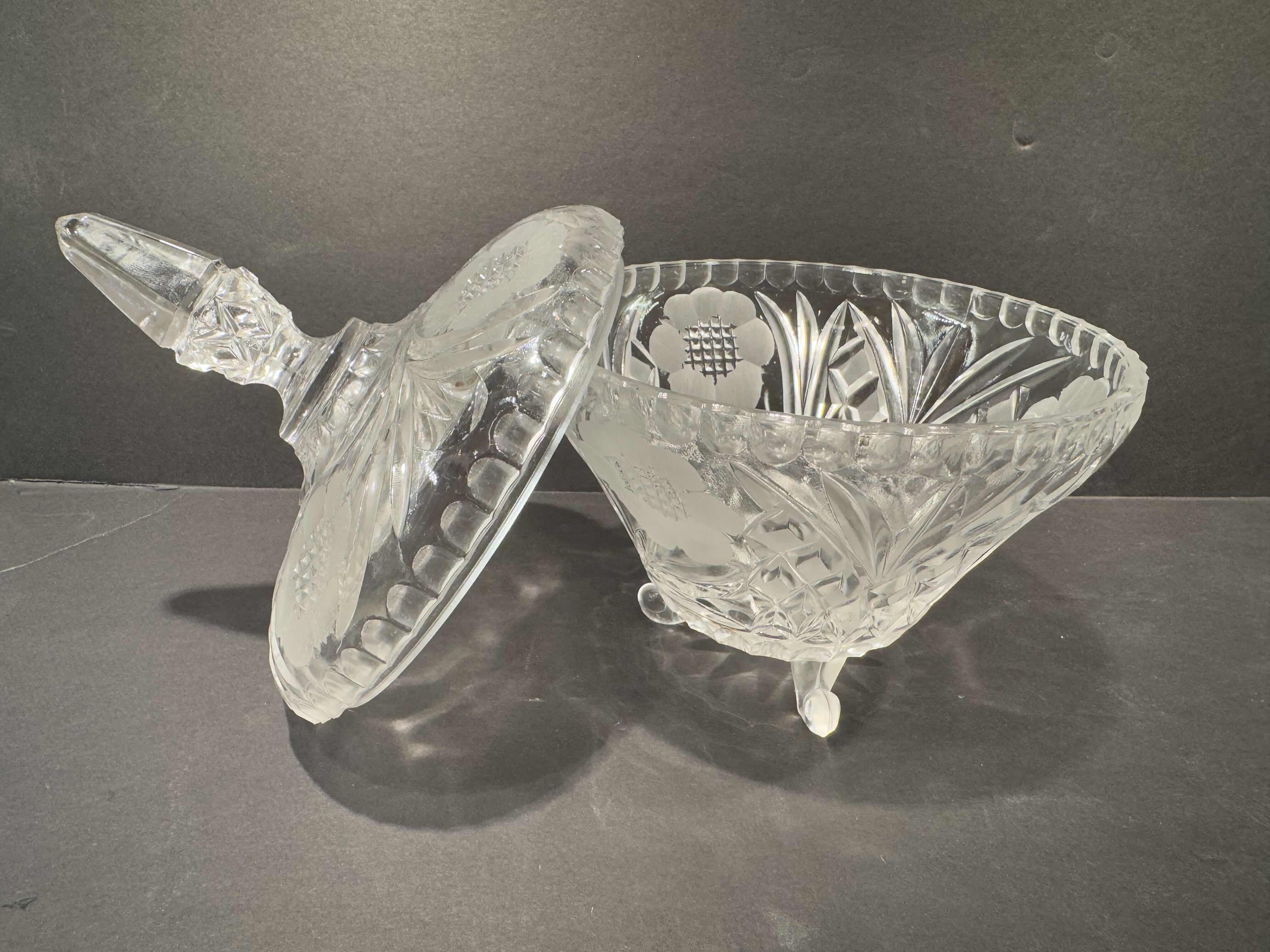 Photo 2 of 2 CRYSTAL PIECES-BISCUIT JAR AND FOOTED COMPOTE BOWL