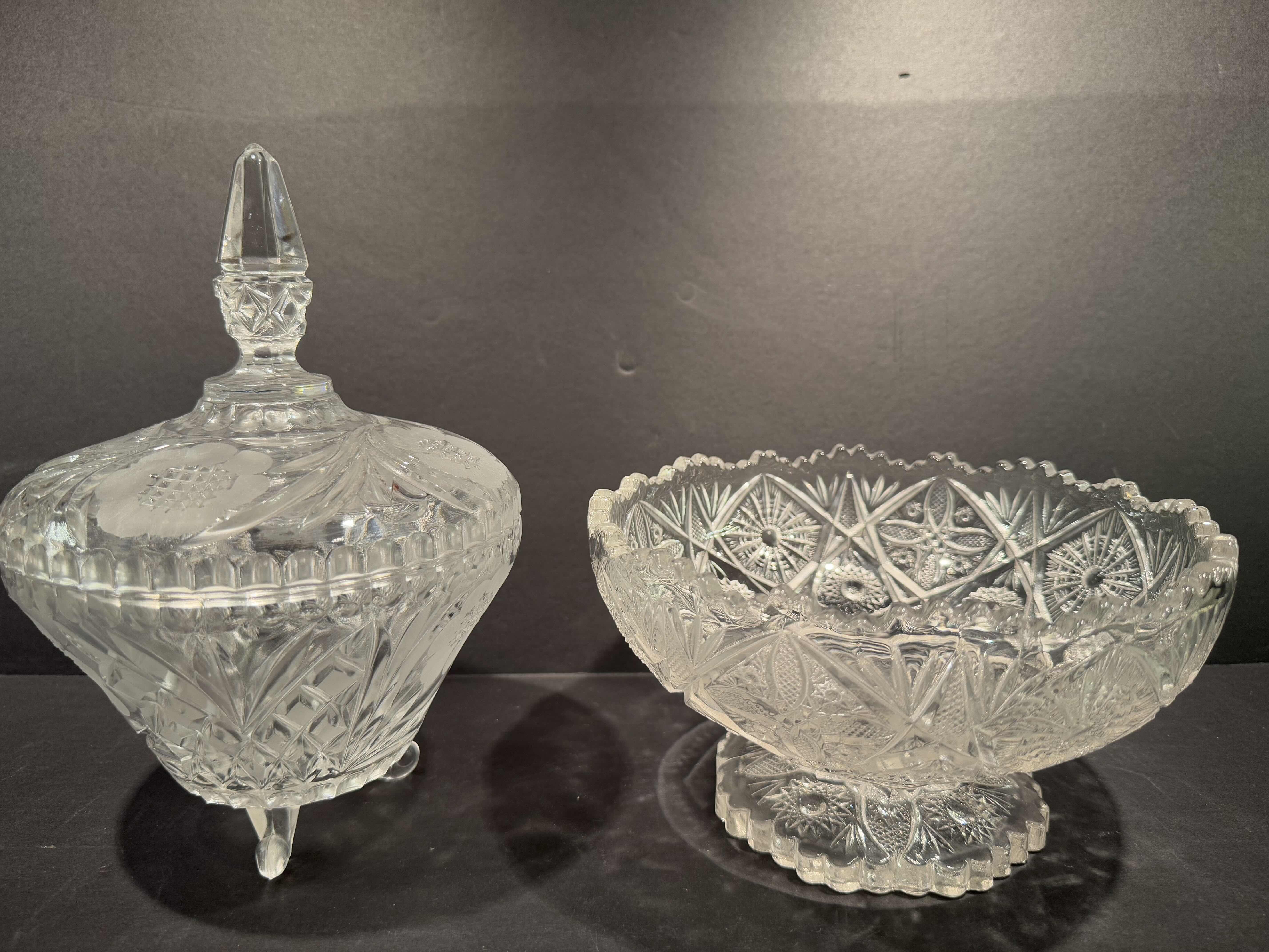 Photo 1 of 2 CRYSTAL PIECES-BISCUIT JAR AND FOOTED COMPOTE BOWL