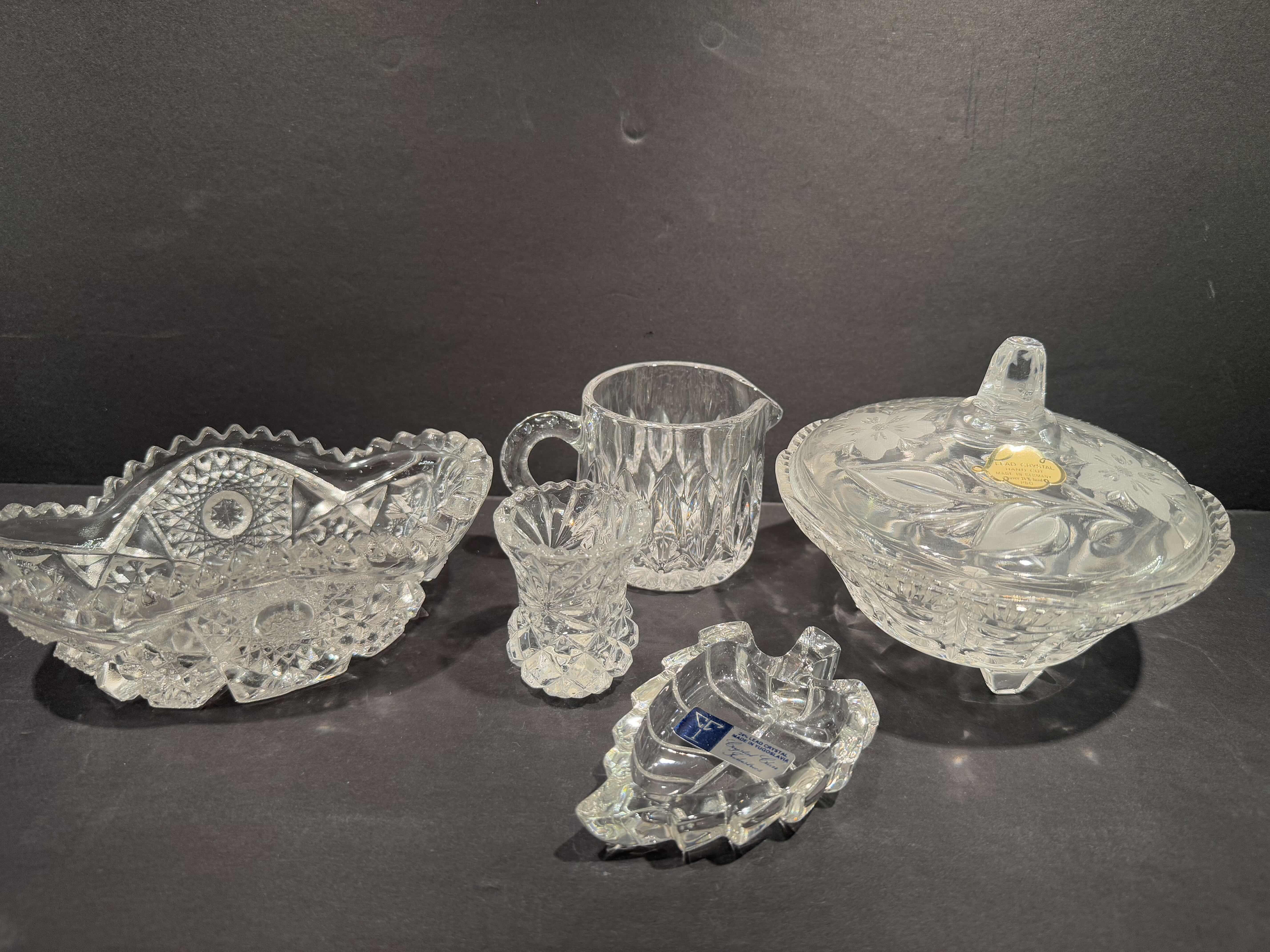 Photo 1 of 5-VINTAGE GENUINE EUROPEAN LEAD CRYSTAL PIECES. BOWLS, CANDY DISH, AND MUGS.