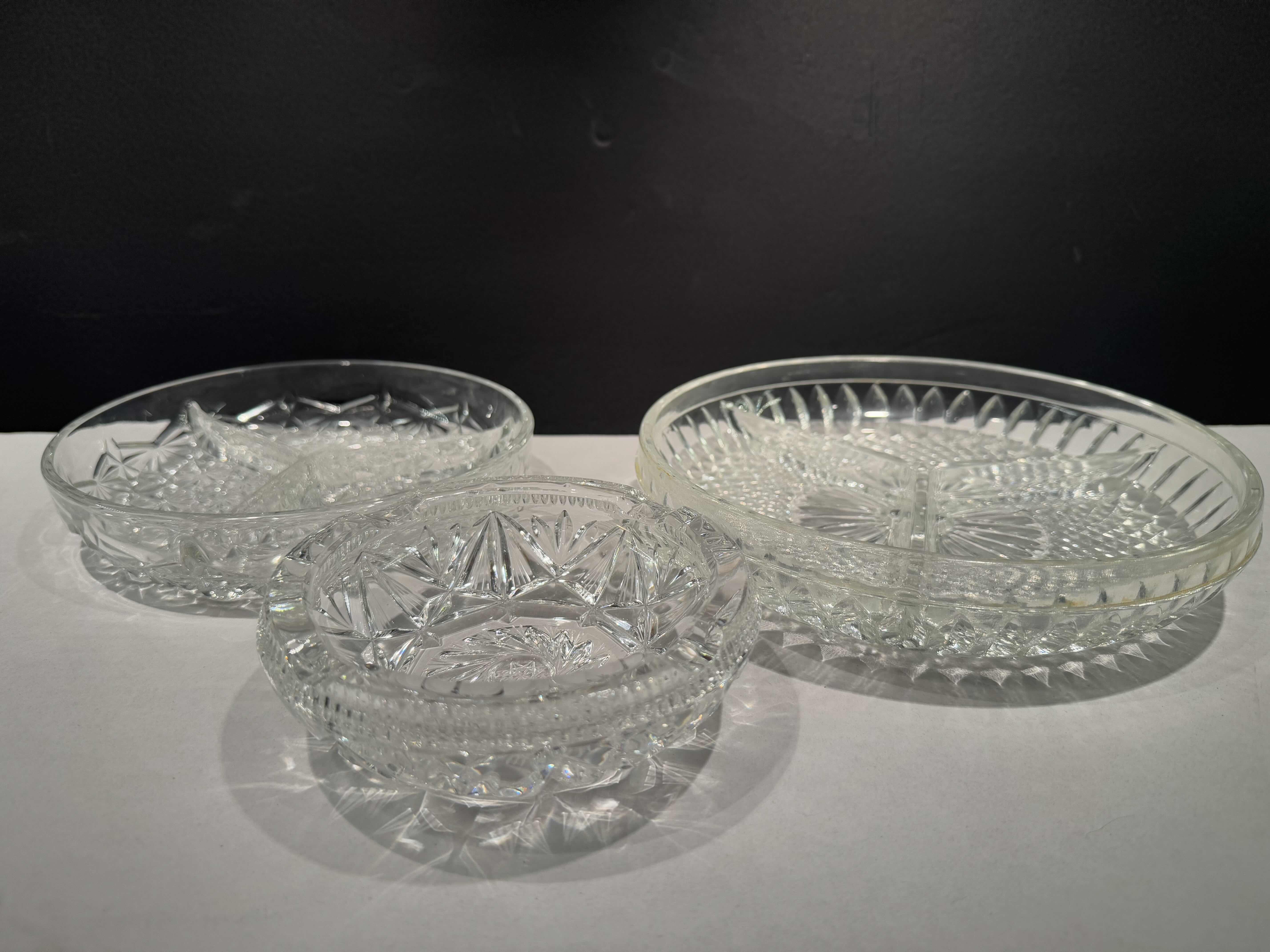 Photo 3 of 3 CRYSTAL PIECES. 1-9” DIVIDED SERVING DISH, 1- 7.5” DIVIDED SERVING DISH, 1- CRYSTAL ASHTRAY