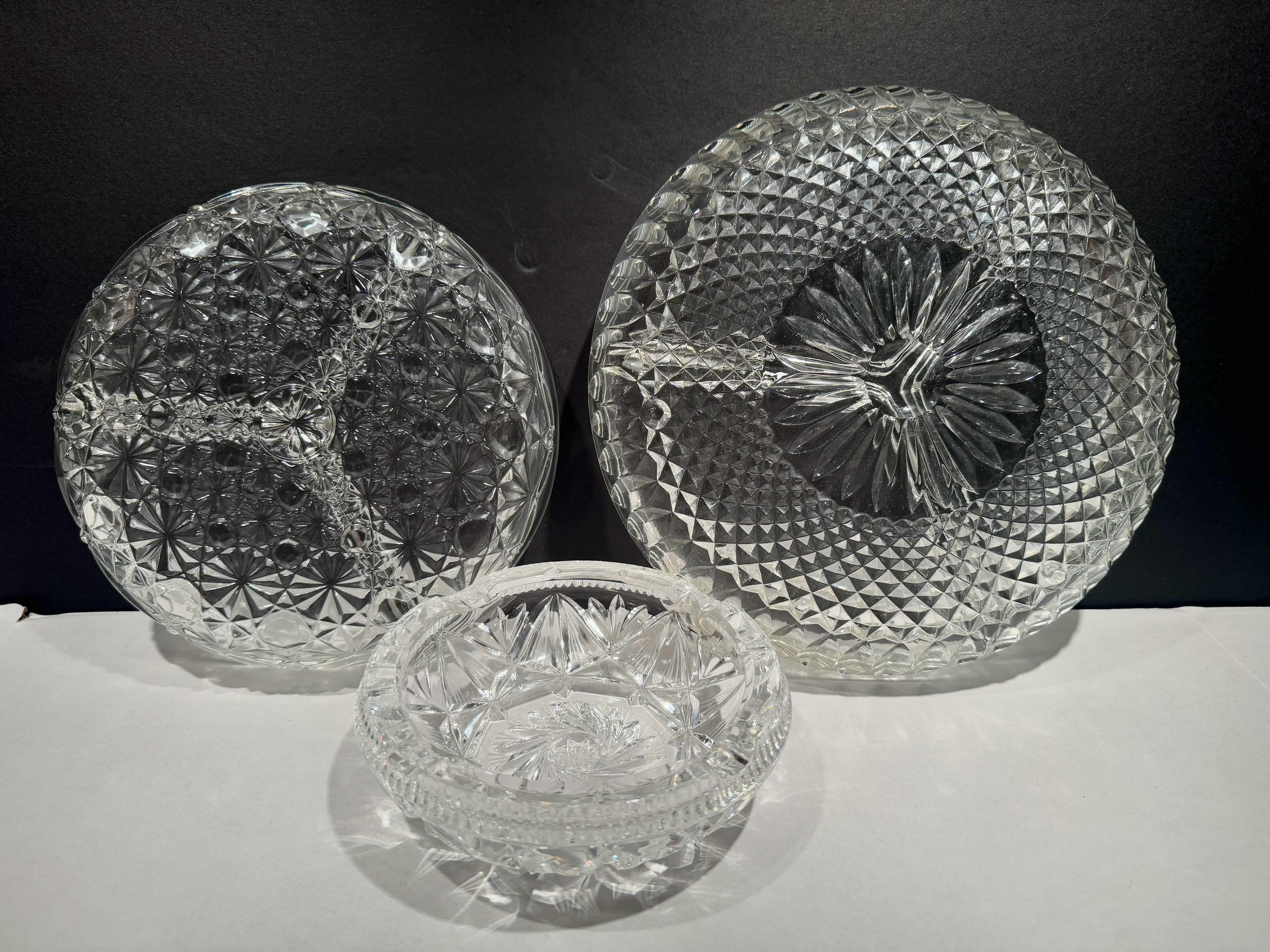 Photo 2 of 3 CRYSTAL PIECES. 1-9” DIVIDED SERVING DISH, 1- 7.5” DIVIDED SERVING DISH, 1- CRYSTAL ASHTRAY