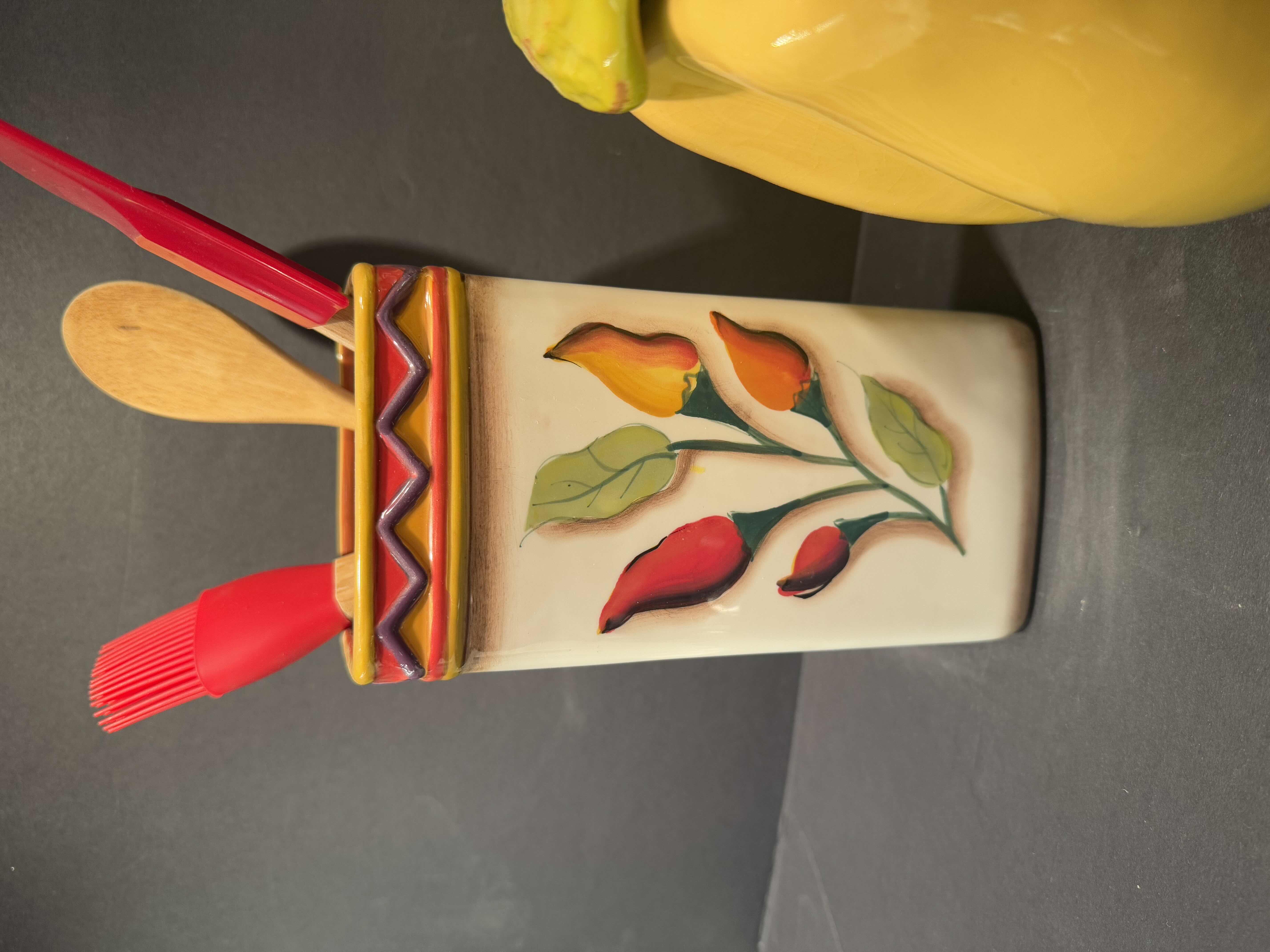 Photo 2 of 4 KITCHEN ESSENTIALS: 2-UTENSIL CROCKS, CERAMIC MEASURING SPOONS, PEPPER DESIGN LIDDED JAR 