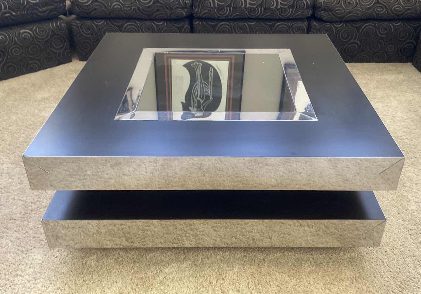 Photo 1 of SQUARE BLACK MIRROR AND CHROME COCKTAIL TABLE 36” x 36” x 15 3/4”