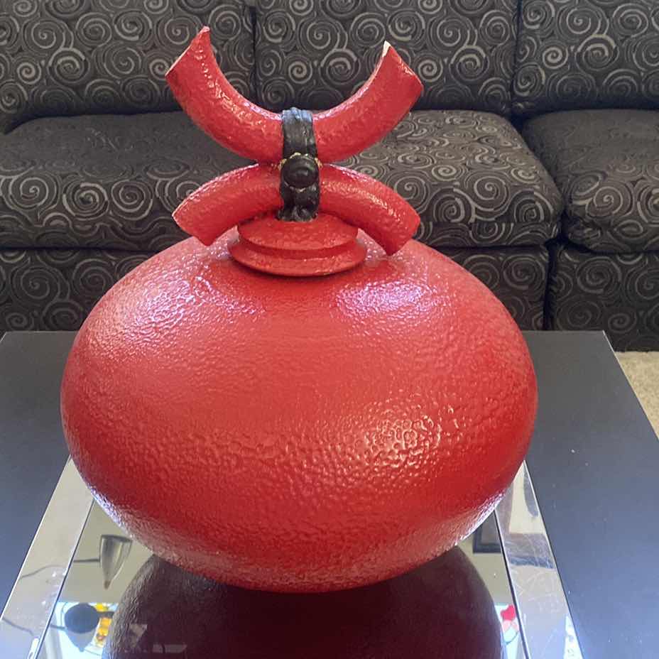 Photo 1 of RED METAL URN WITH LID 18” x 23”